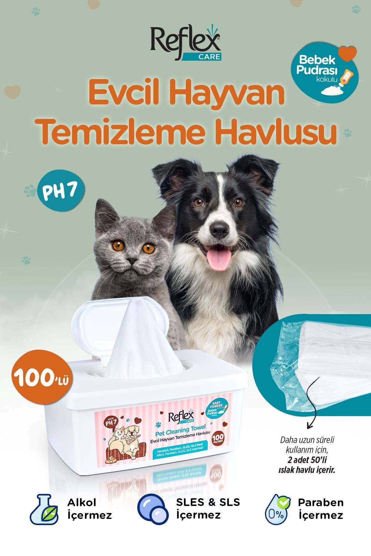 Reflex Care Evcil Hayvanlar için Çok Amaçlı Temizleme Havlusu 100'lü