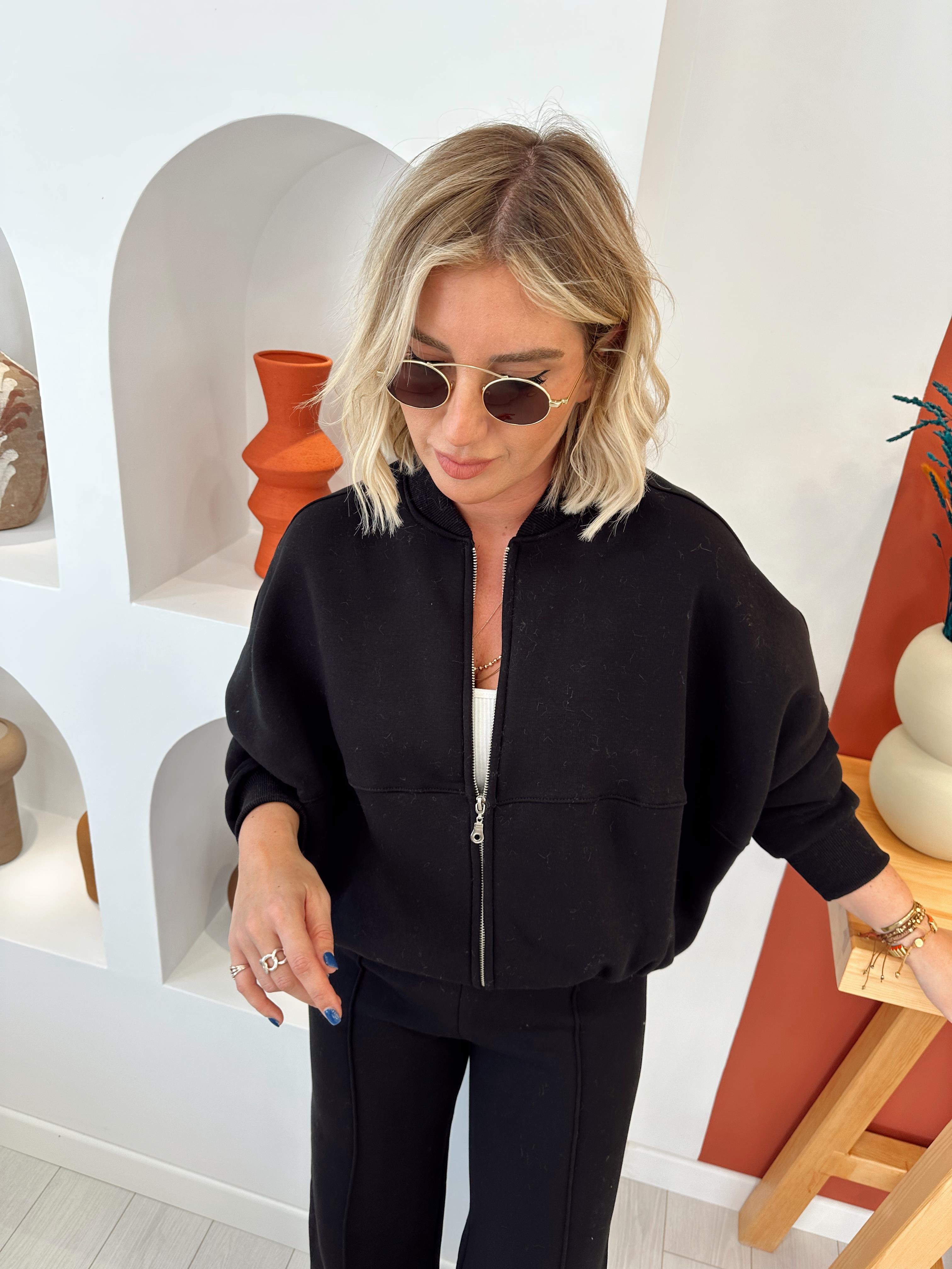 Bomber Sweat Beli Lastikli Palazzo ardonlu Siyah E ofman Tak m Begum Mayda Boutique