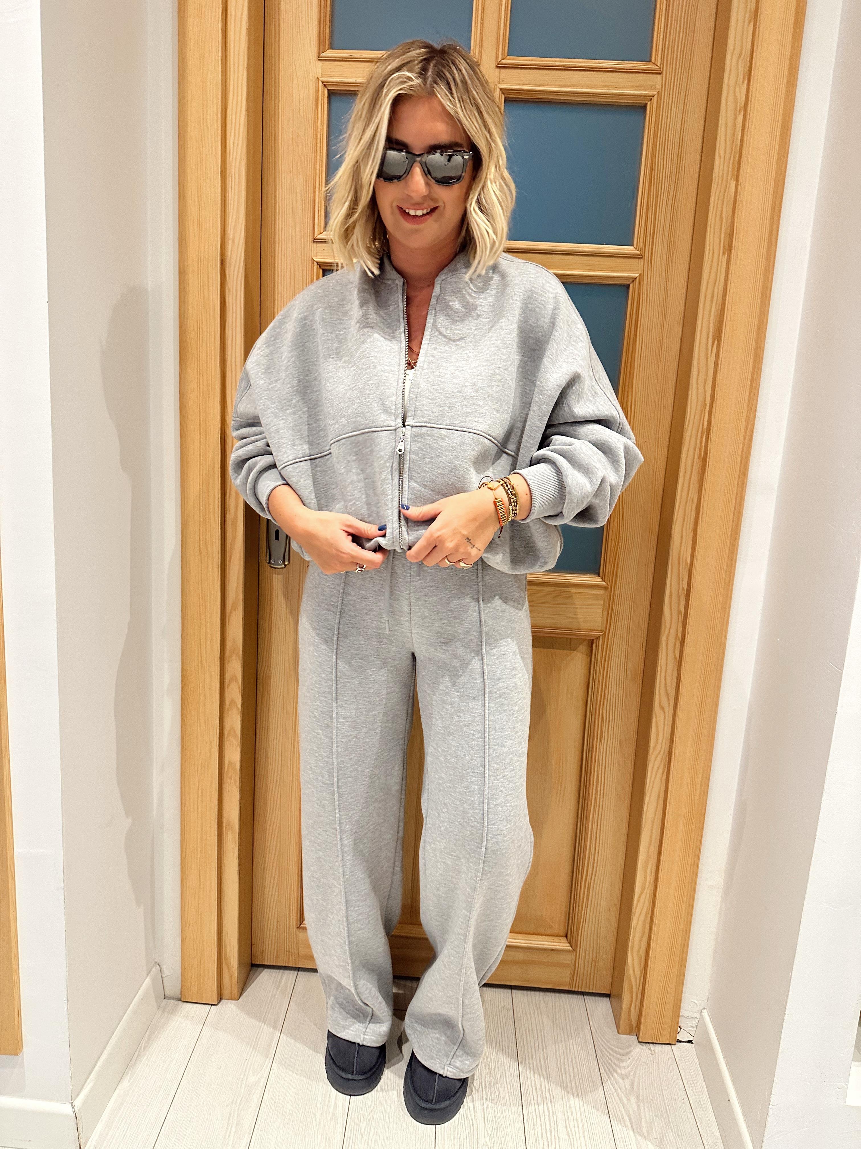 Bomber Sweat Beli Lastikli Palazzo ardonlu Gri E ofman Tak m Begum Mayda Boutique