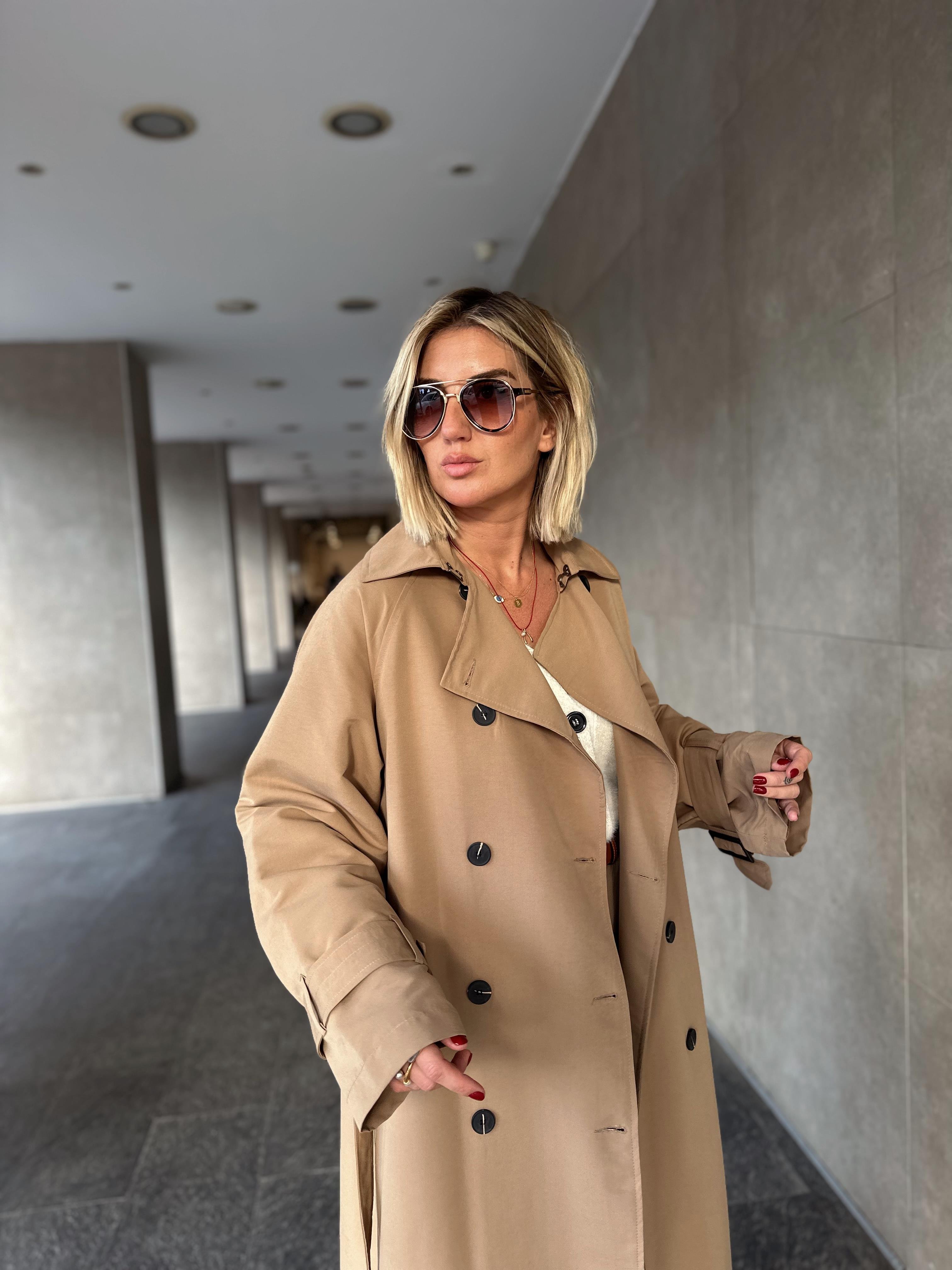 Orijinal Model Oversize Camel Trençkot