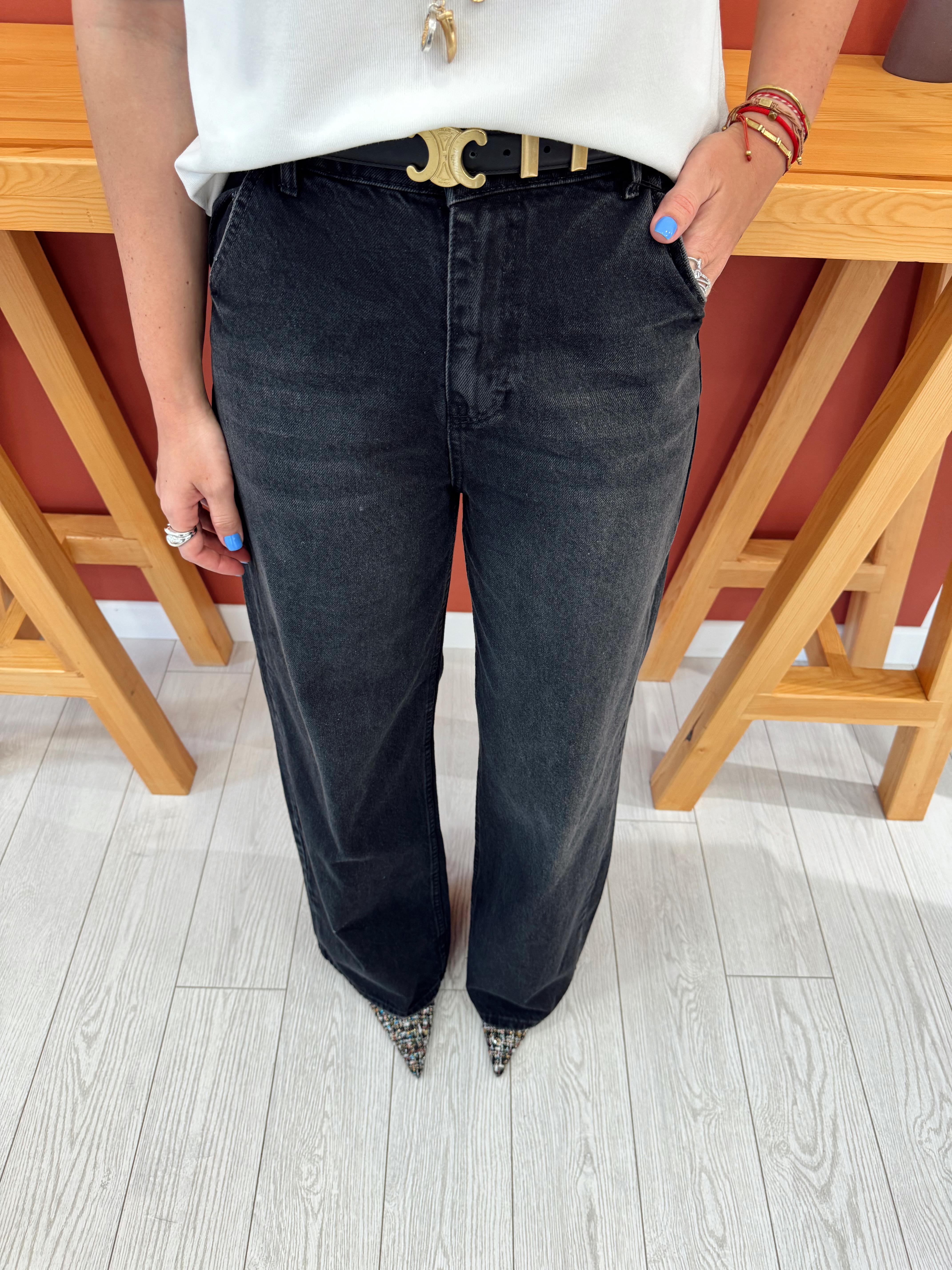 Orjinal Marka Füme Baggy Jean Pantolon