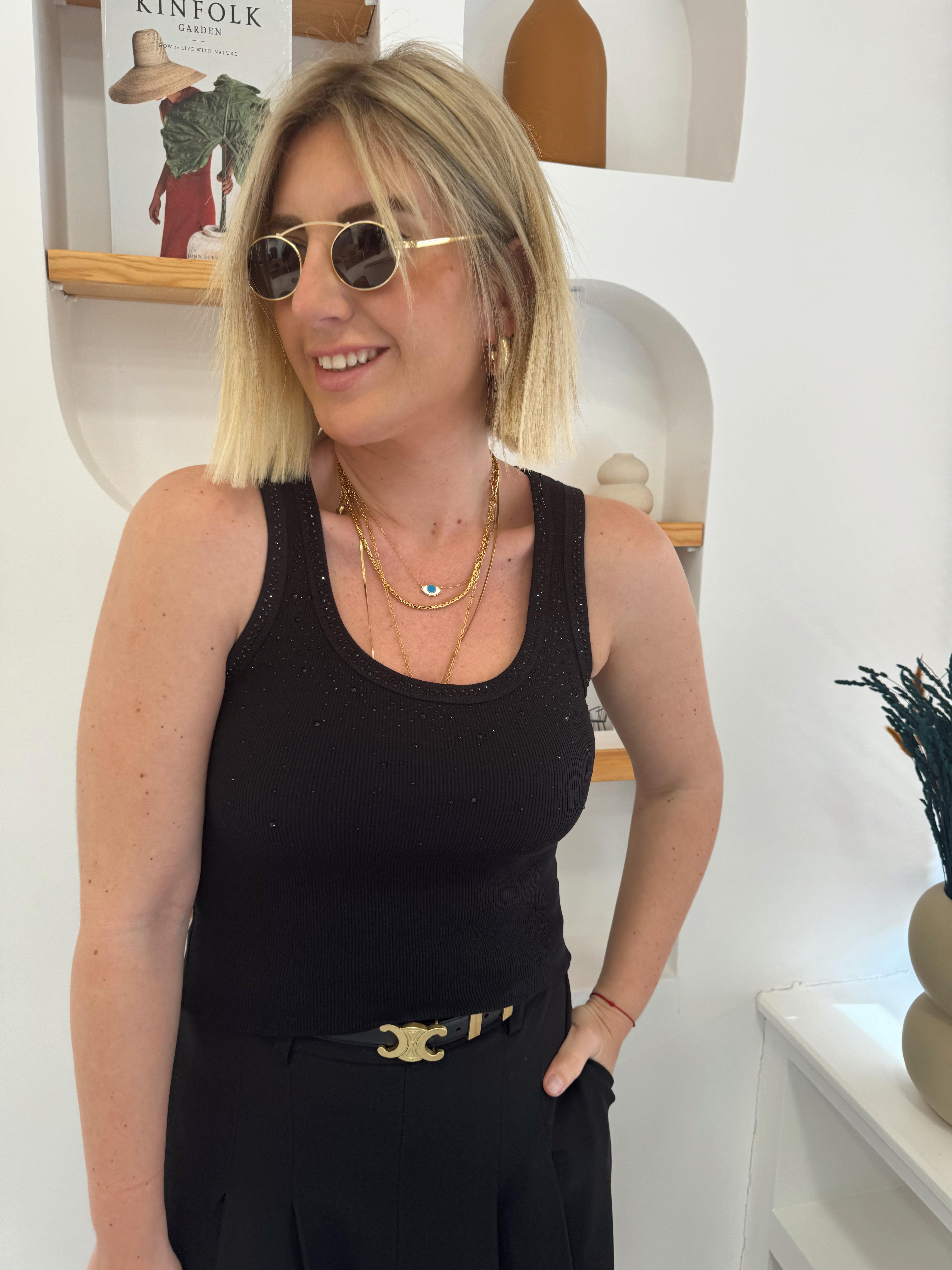 Taşlı Siyah Body