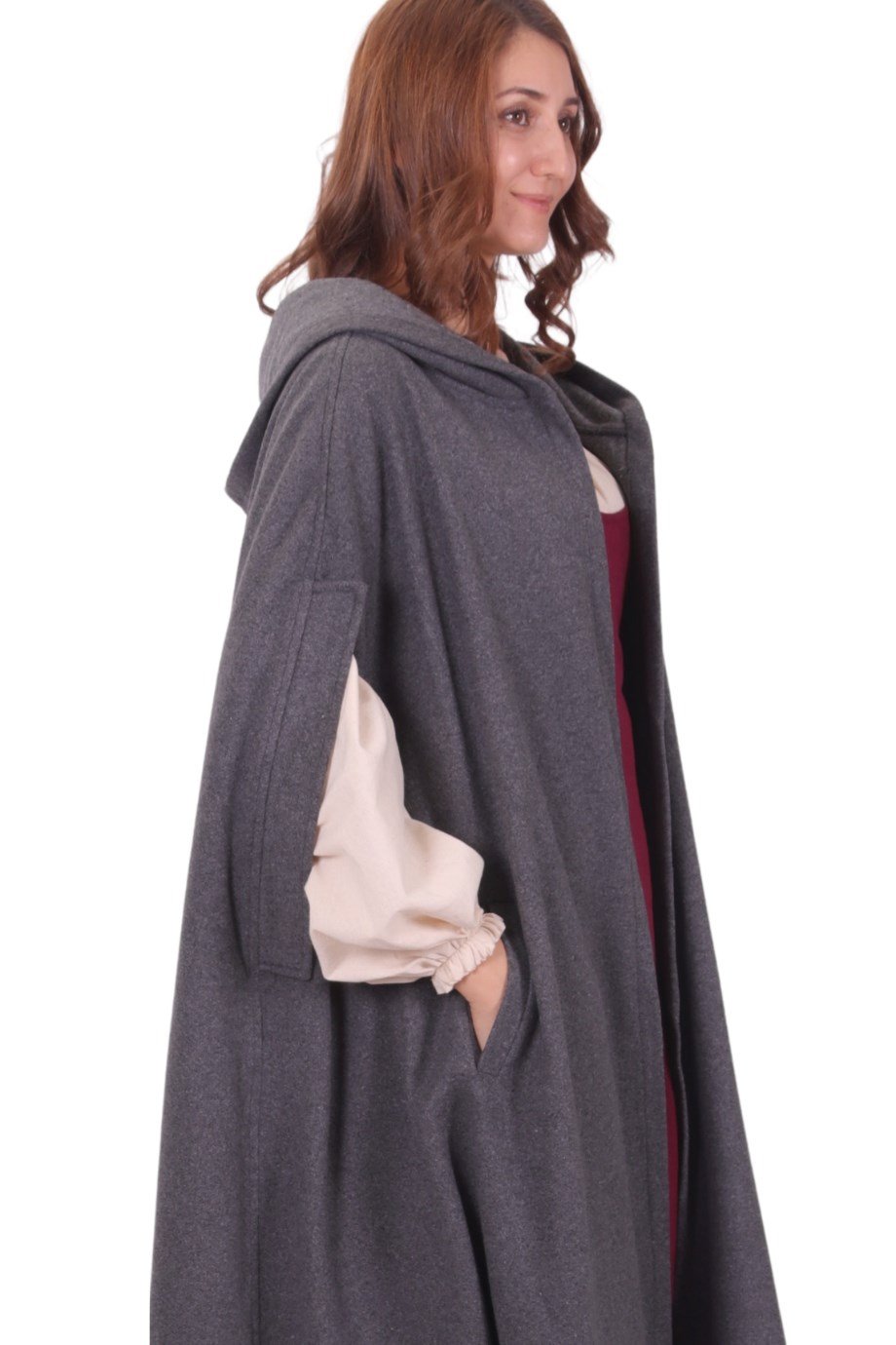 Hooded Wool Coat With Pockets, Hooded Cape, Hooded Wool Cape