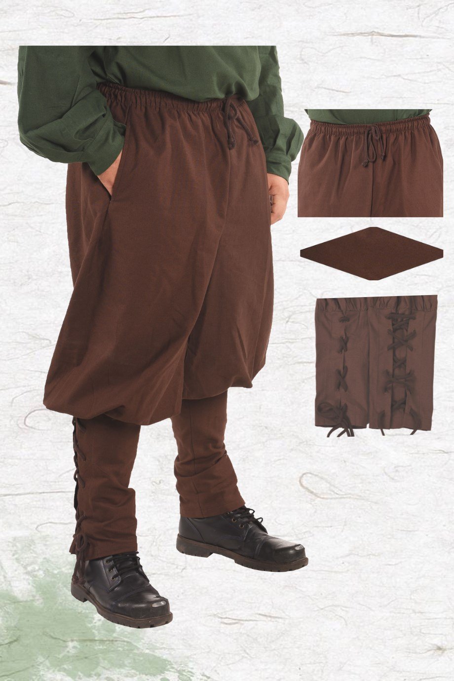WUNITT Cotton Brown Pants - Medieval Viking Larp and Renaissance Mans PURE  COTTON CANVAS Pants With Two Functional Pockets. I