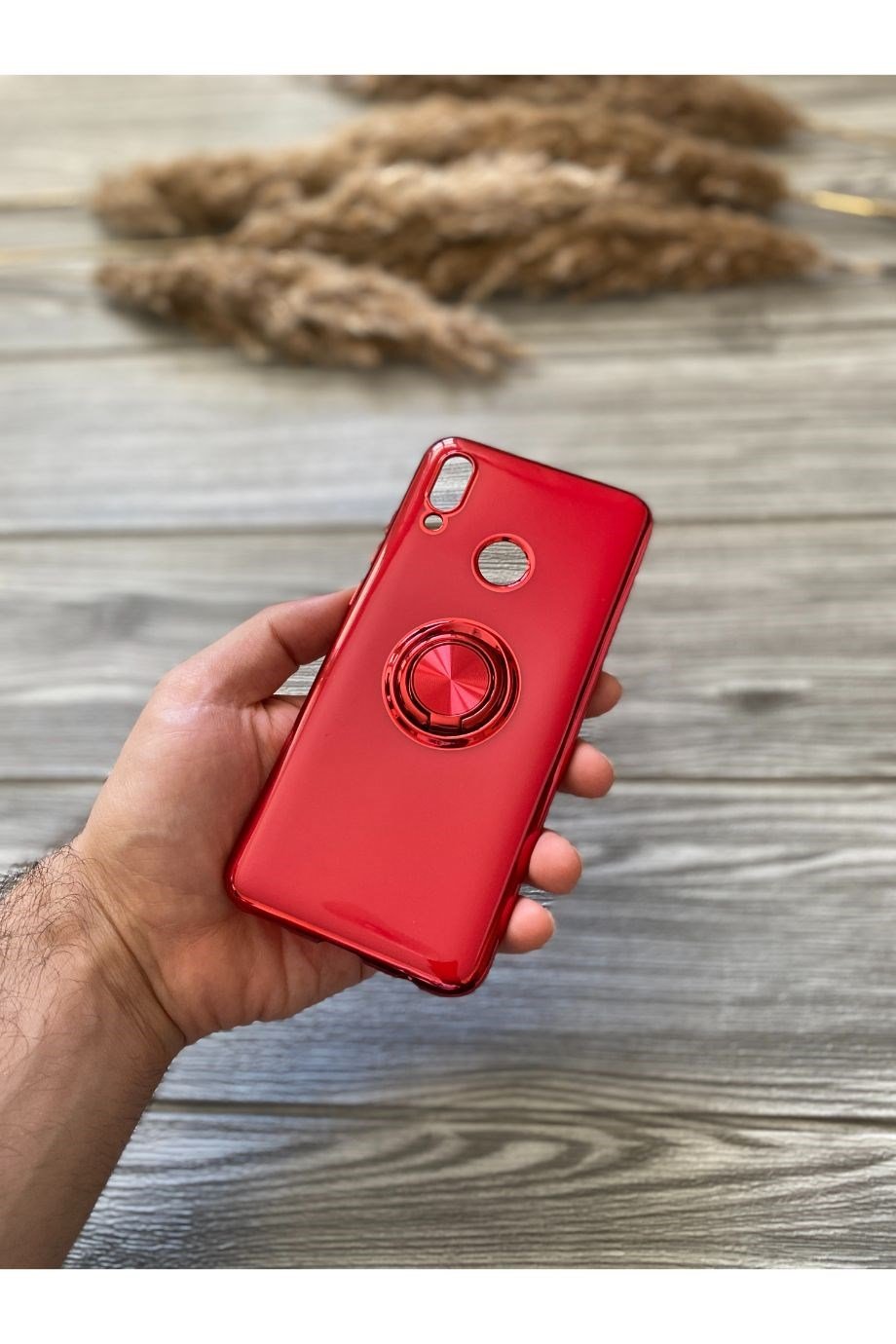 Huawei P Smart 2019 Kırmızı Premium Yüzüklü Kılıf | kilifmax.com