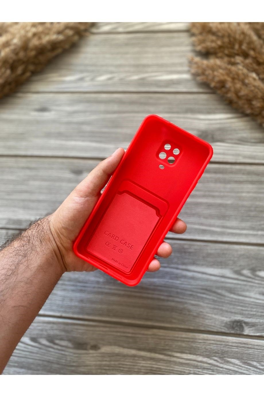 Redmi Note 9 Pro / 9s Kırmızı Kart Bölmeli Sürgülü Kılıf | kilifmax.com