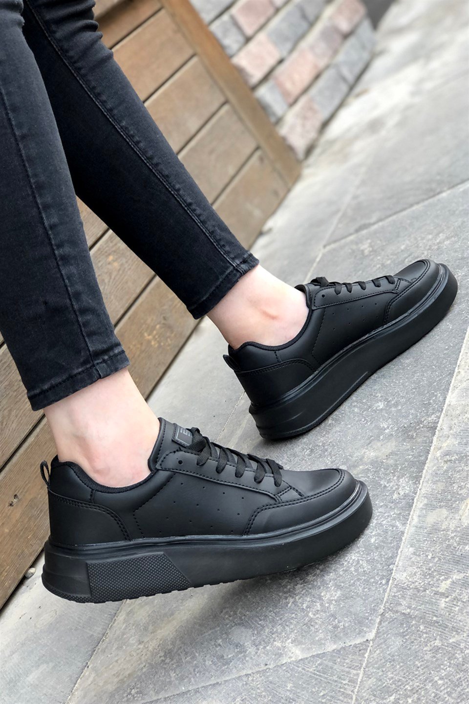 Günlük Bağcıklı Kadın Spor Ayakkabı Siyah 148 Dark Step | Mybella Shoes