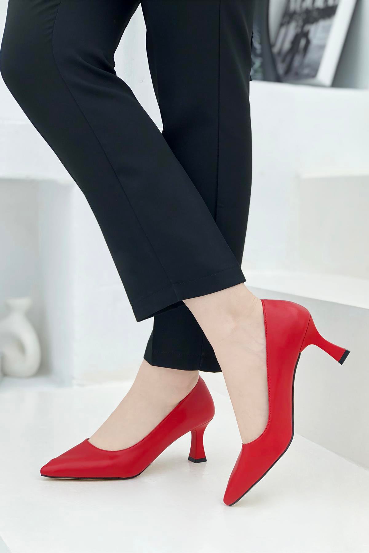 Kadeh Topuk Alçak Topuklu Kadın Stiletto Kırmızı Alya Carla Bella | Mybella  Shoes