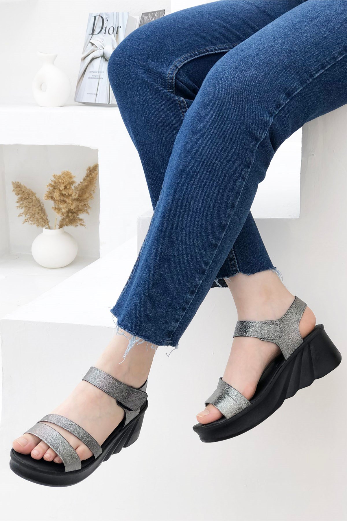 VOGA 2100-154 Kadın Sandalet Platin Çatlak Voga | Mybella Shoes