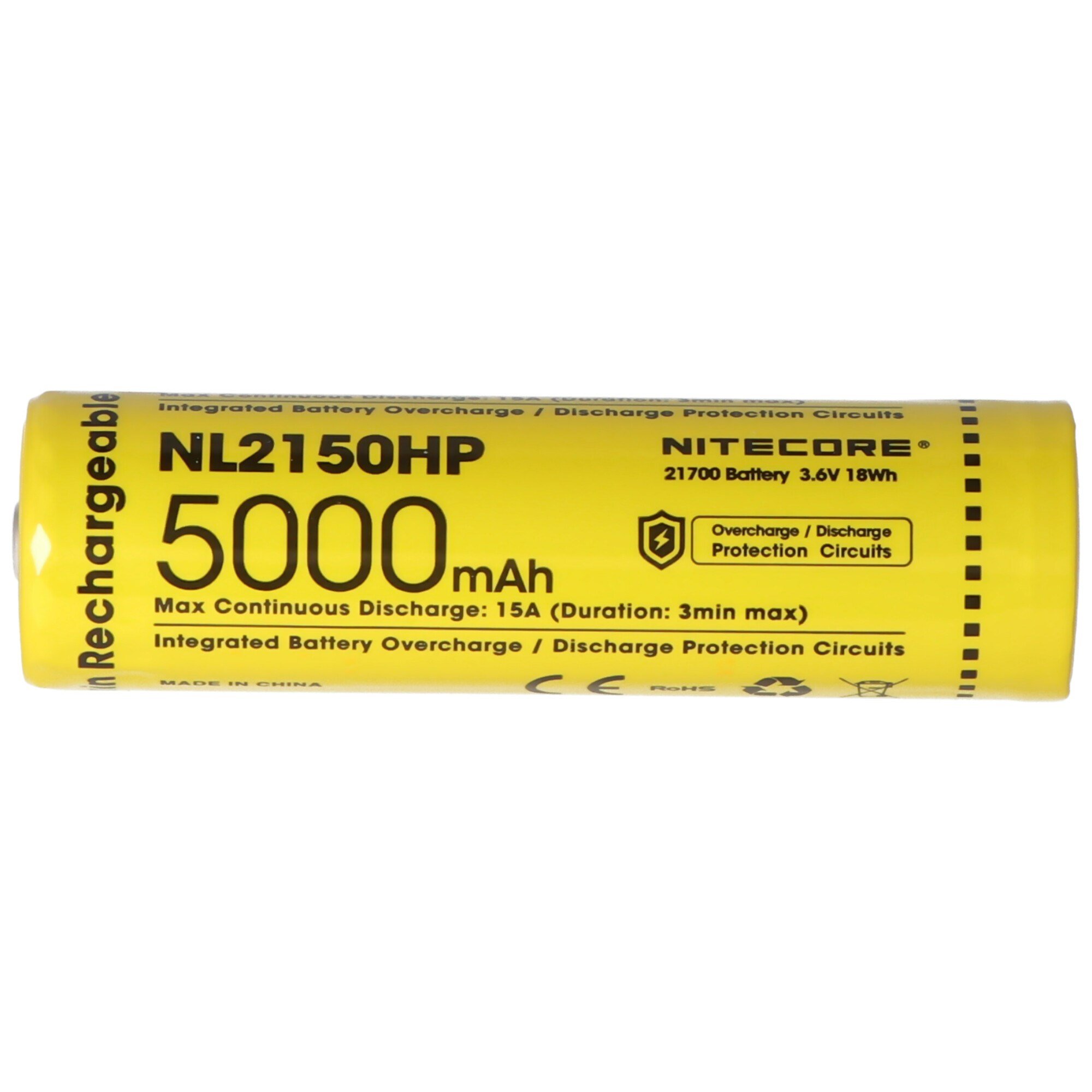 5000mAh NL2150HP ile Nitecore 21700 Li-ion pil, maks. 15A deşarj akımı
