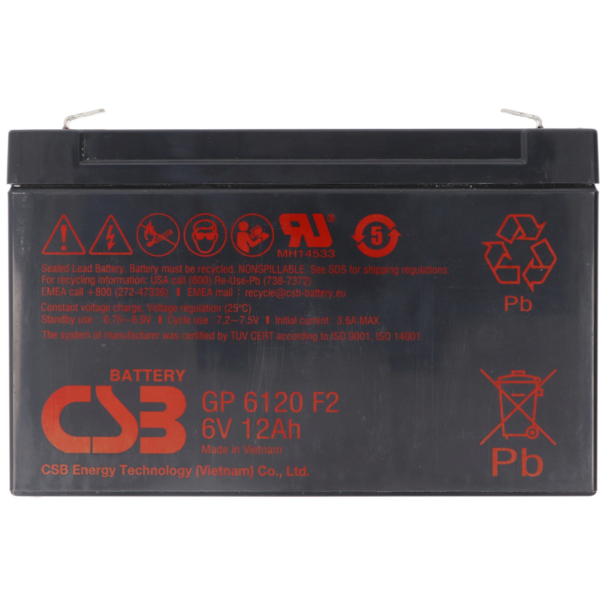 CSB-GP6120F2 6 volt 12 Ah 151mm x 50mm x 100mm CSB-GP6120F2 kurşun asit  batarya,