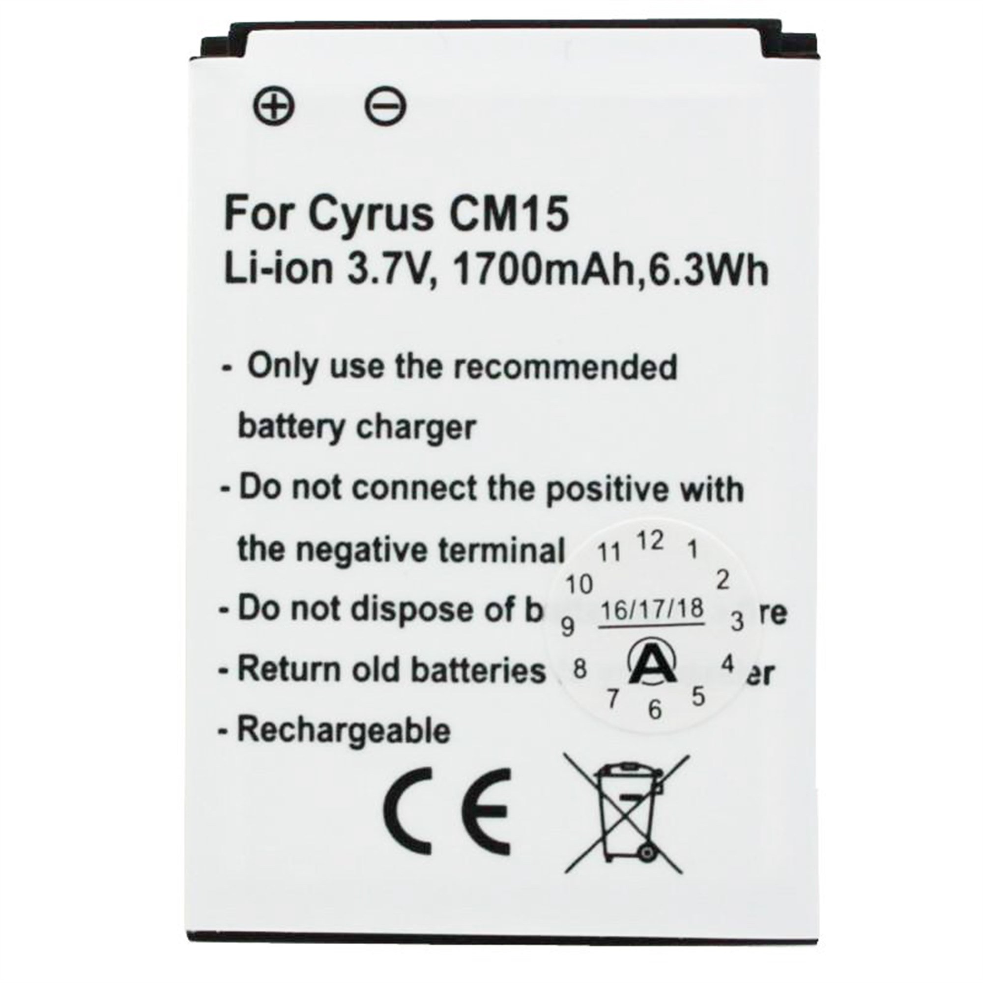 Cyrus CM15 pil CYR10015, 3.7 volt 1700mAh için uygun pil