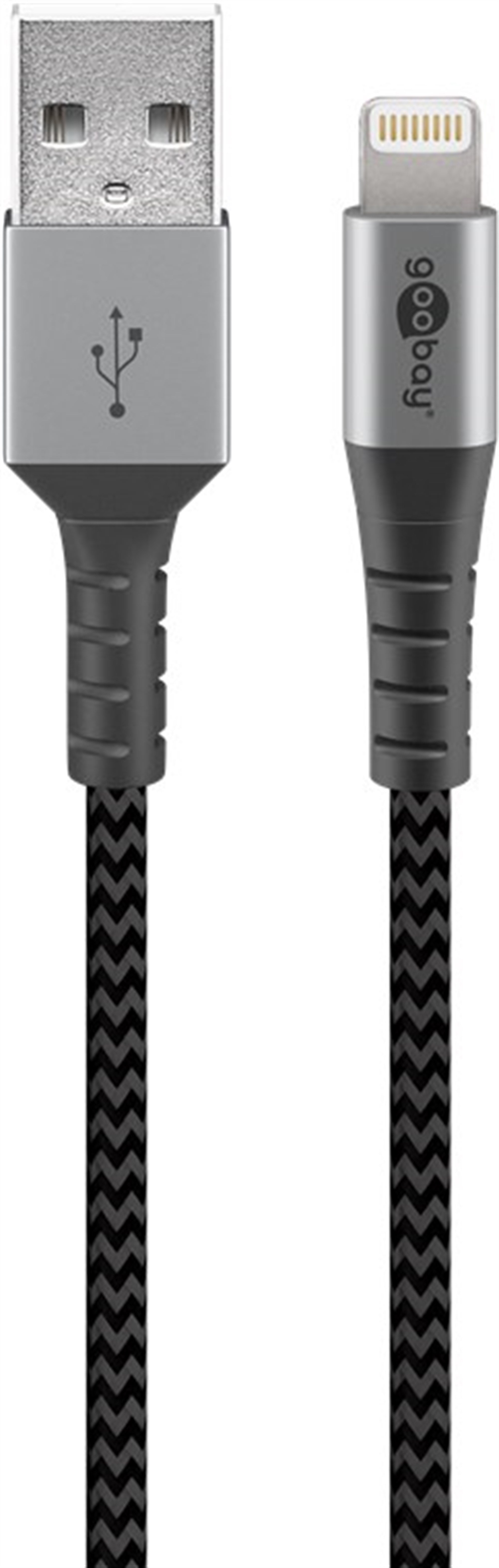 Metal fişli Lightning - USB-A tekstil kablosu, Apple iPhone, iPad, iPod,  AirPod için ekstra sağlam bağlantı