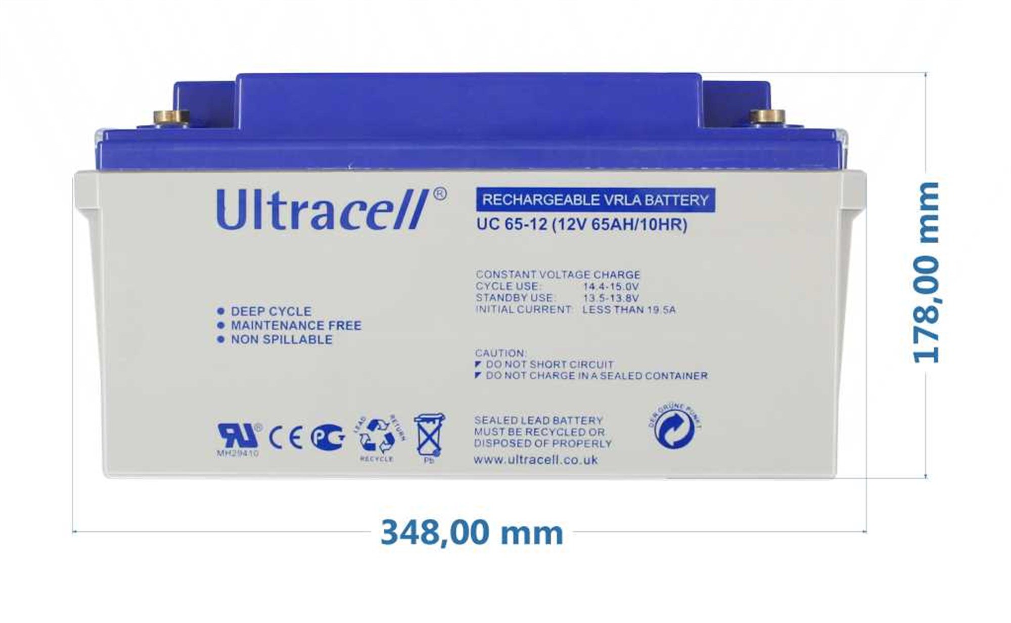 Ultracell UC65-12 12V 65Ah derin döngülü kurşun asit AGM kurşun