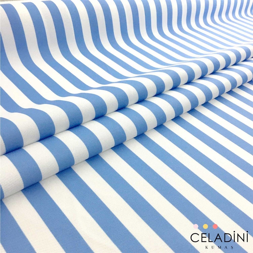 Mavi Beyaz 2x2 cm İnce Çizgili Kumaş - Celadini