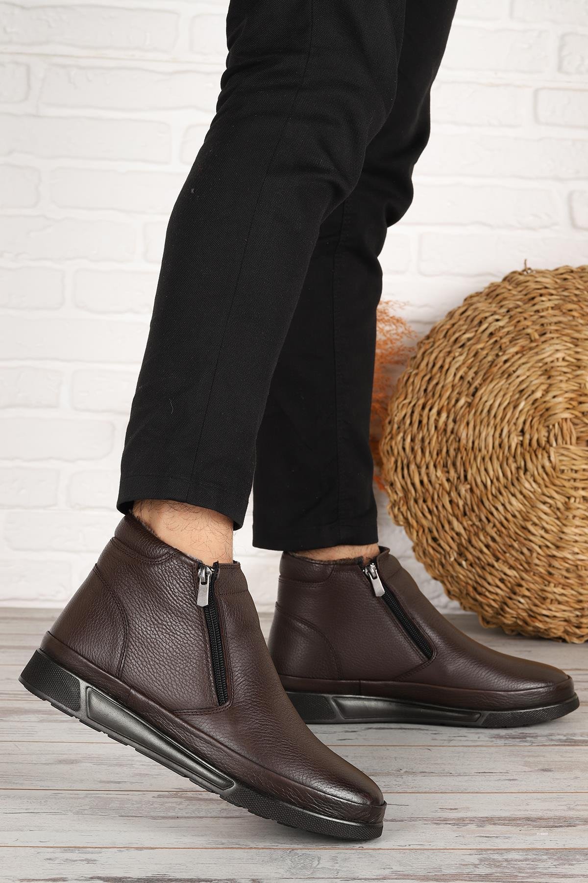 Tenes Deri İçi Kürklü Erkek Bot Ayakkabı Kahverengi