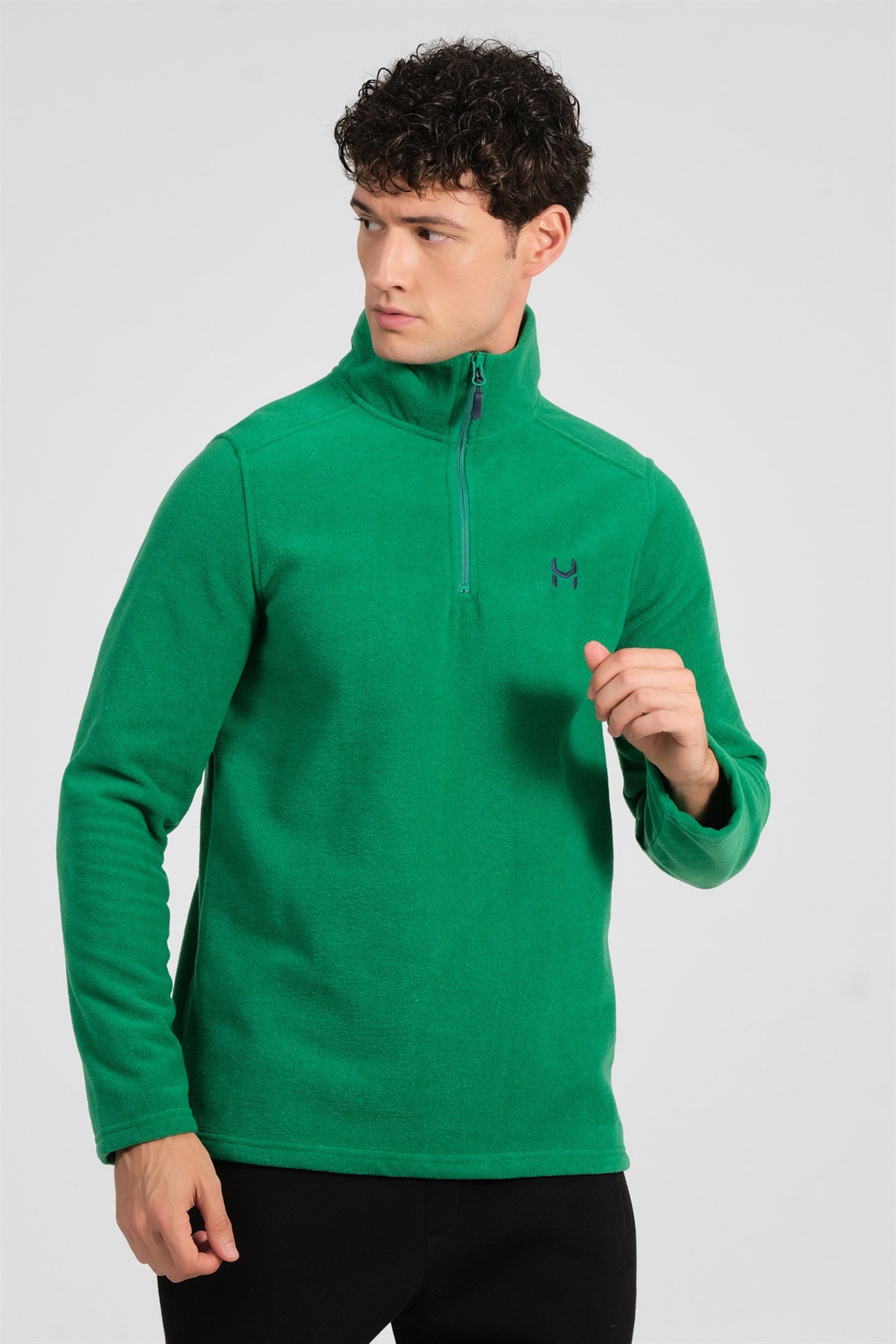 LOGAN Green Half Zip High Collar Sweatshirt
