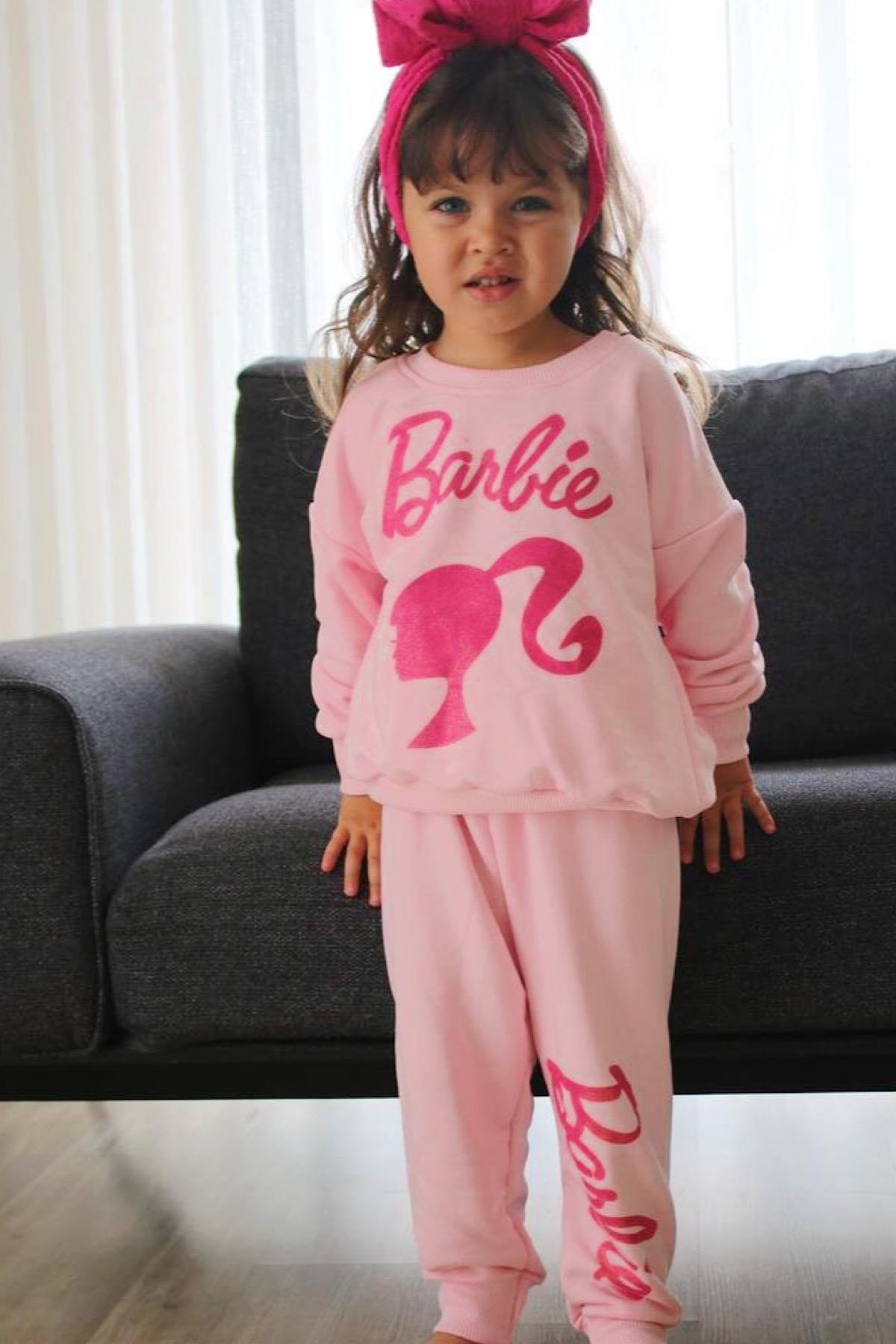Kız Çocuk Barbie Sim Detaylı Sweatshirt Takım
