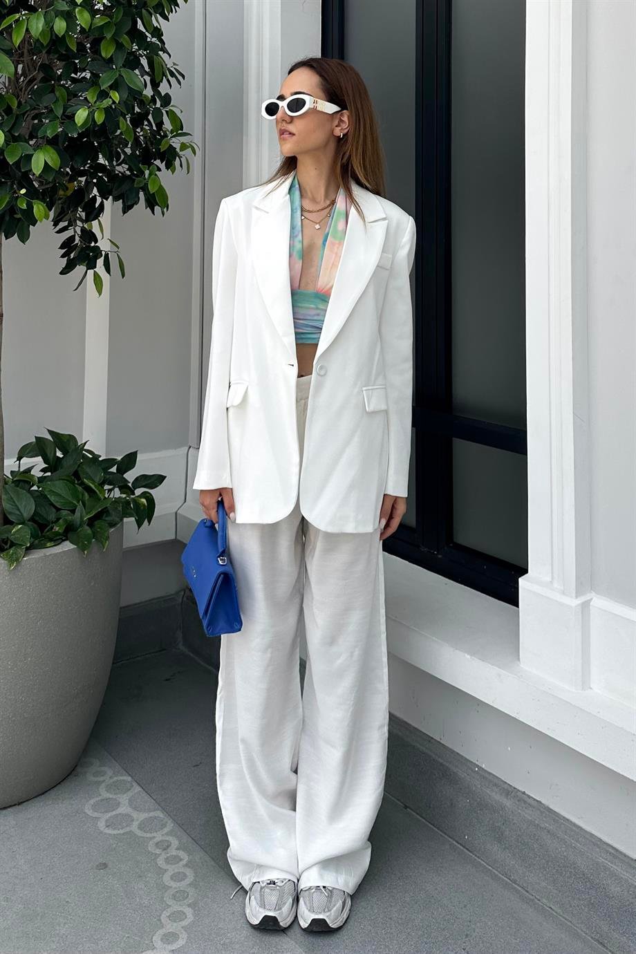 Beyaz Oversize Blazer Ceket - Kadın Blazer Ceket Modelleri - Nazliye Moda |  Kadın Giyim Modası