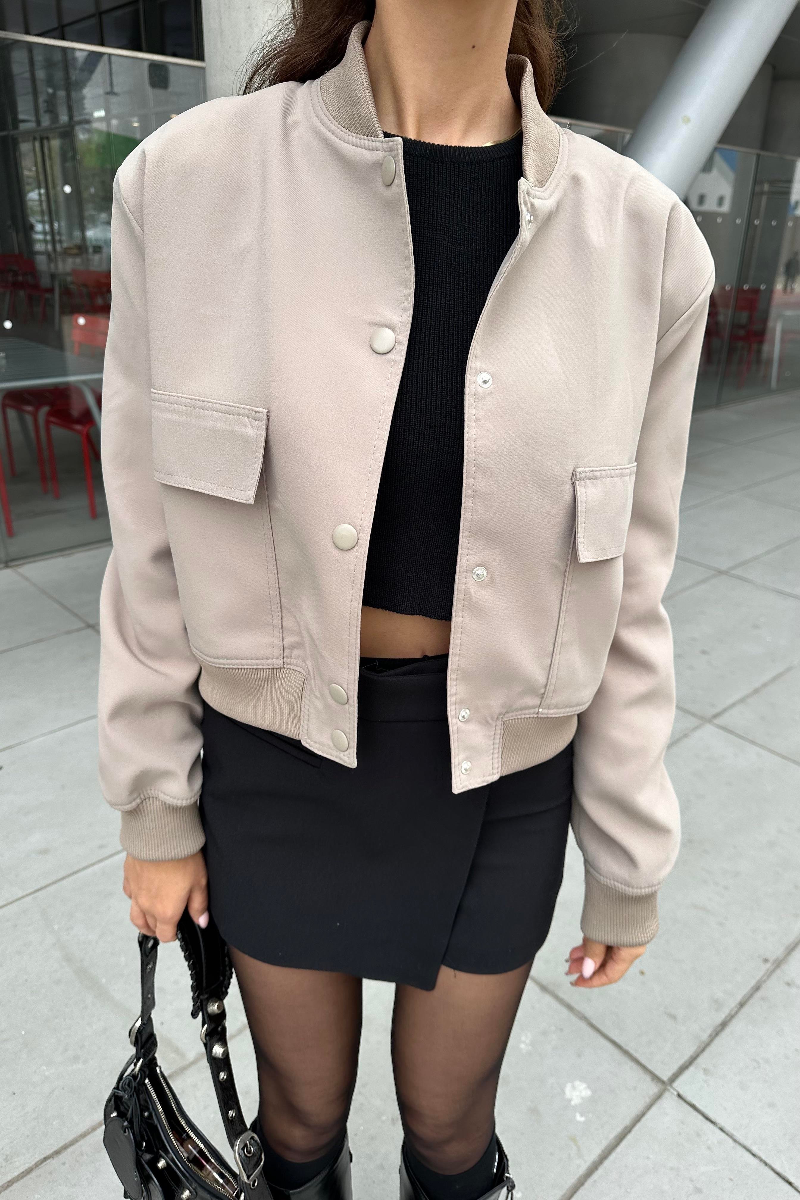 Light Green Wide Pocketed Bomber Jacket Jackets Nazliye Moda Women Apparel Fashion