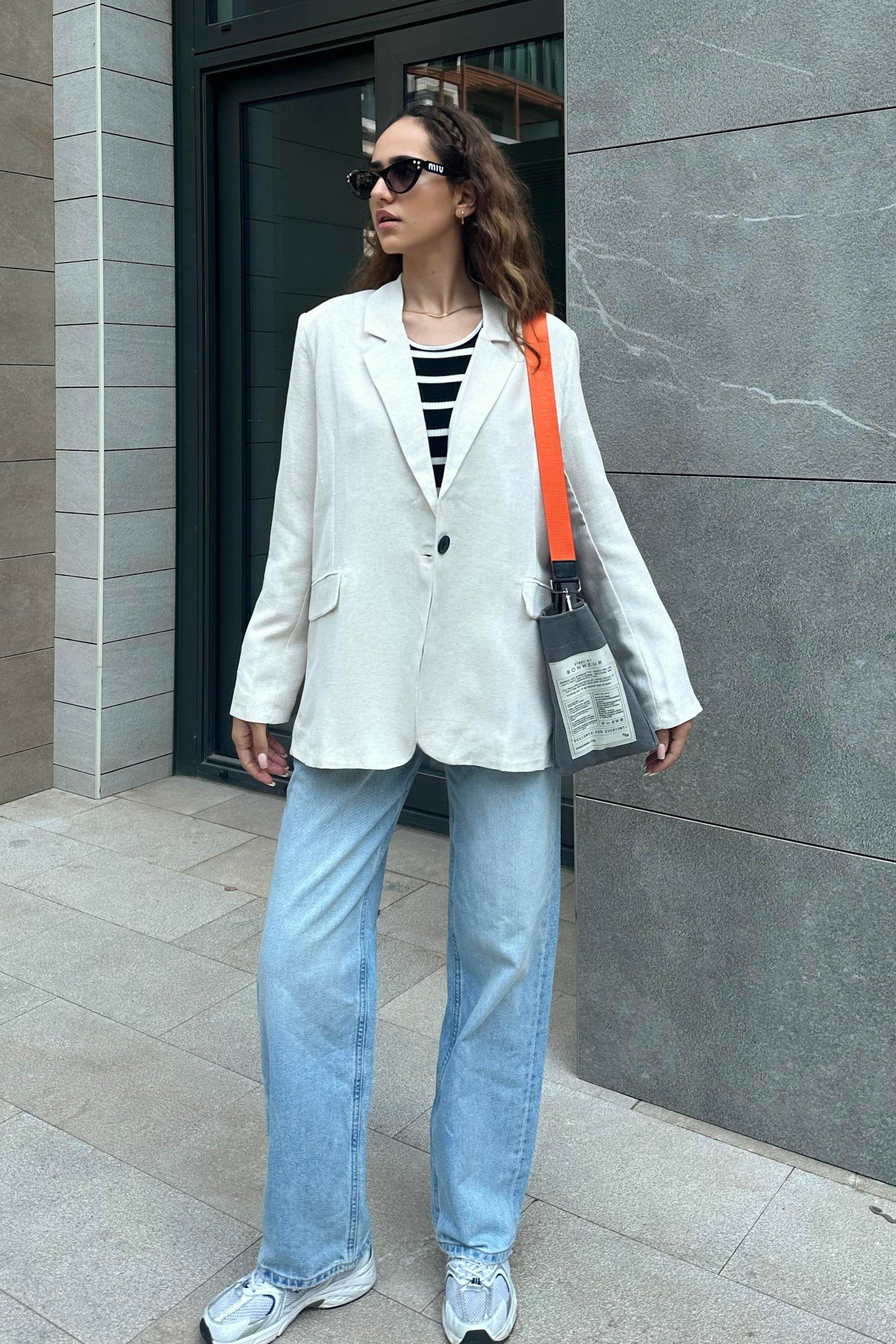 Ekru Oversize Keten Blazer Ceket - Kadın Blazer Ceket Modelleri - Nazliye  Moda | Kadın Giyim Modası
