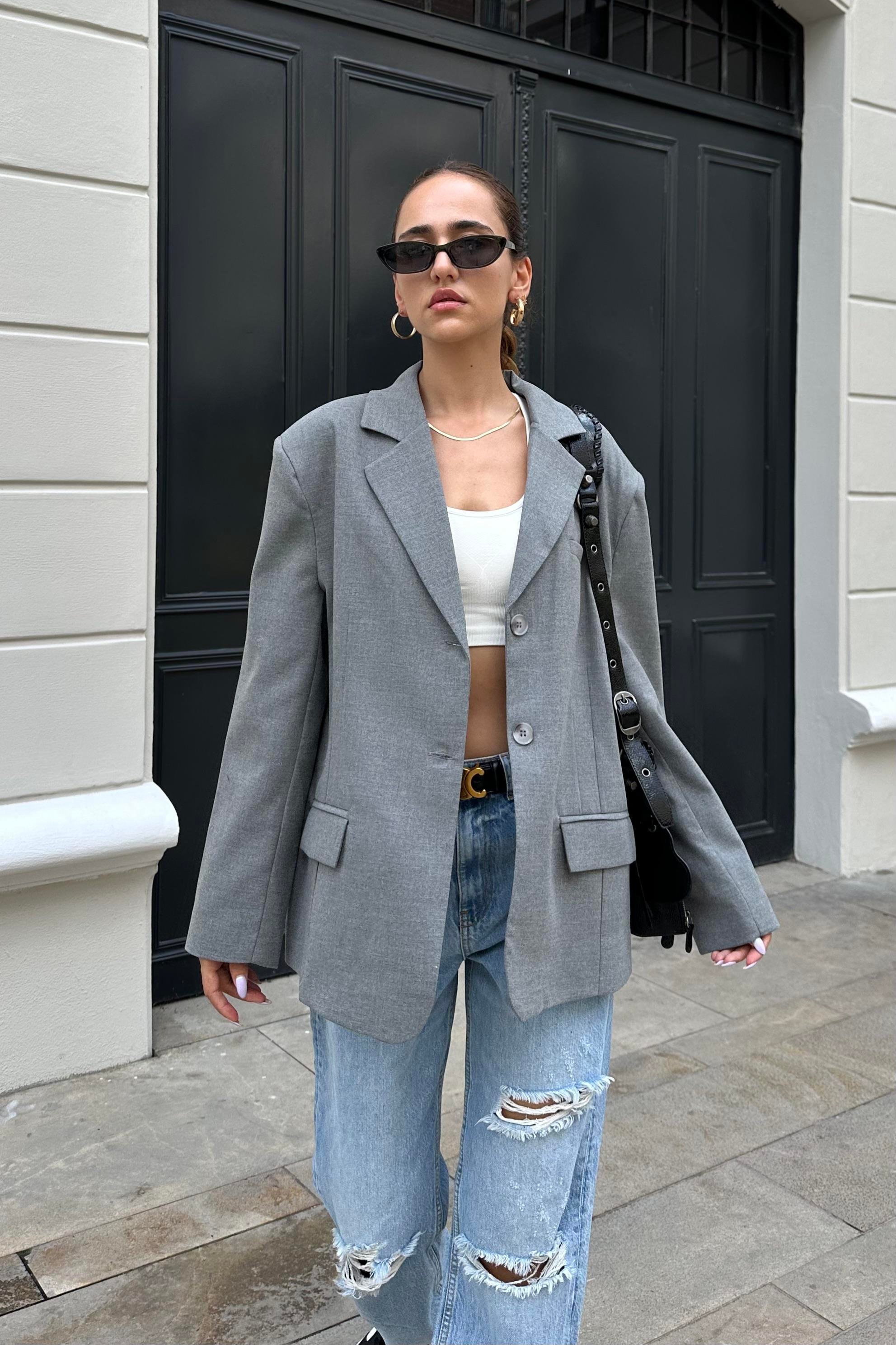 Füme Oversize Blazer Ceket - Kadın Blazer Ceket Modelleri - Nazliye Moda |  Kadın Giyim Modası