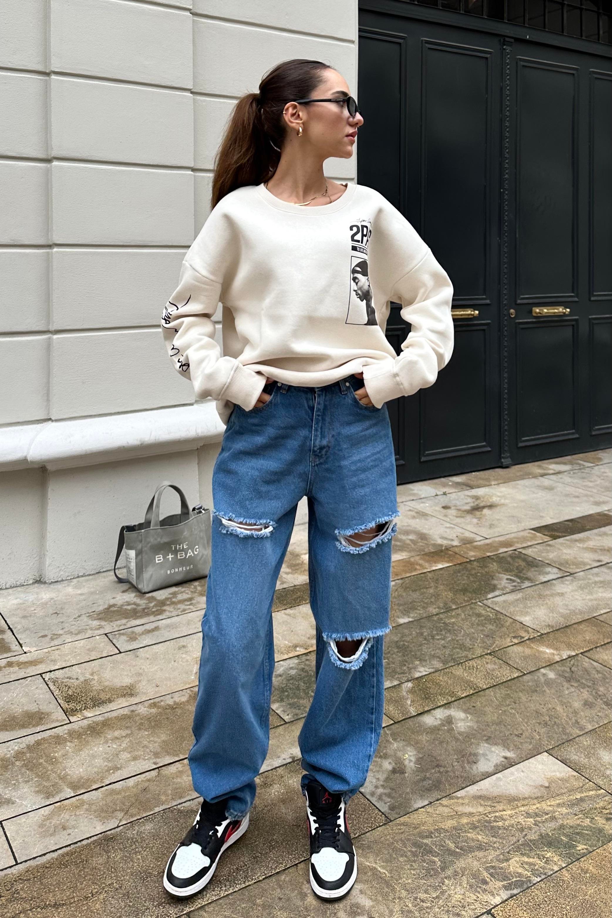 Lusifer Yıpratma Detay Baggy Jean - Kadın Jean Modelleri - Nazliye Moda |  Kadın Giyim Modası