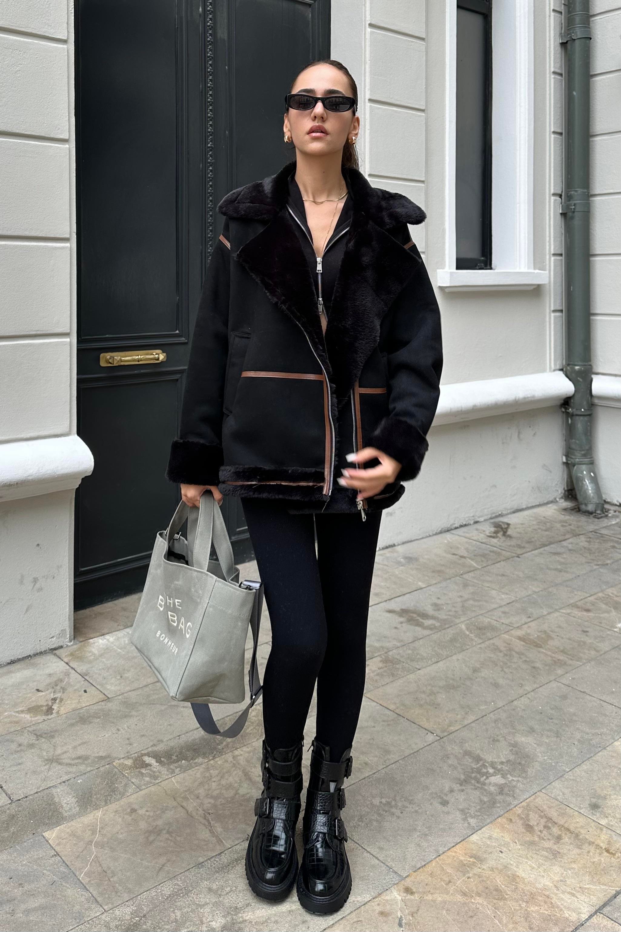 Siyah Biyeli Nubuk Mont - Kadın Mont Modelleri - Nazliye Moda | Kadın Giyim  Modası