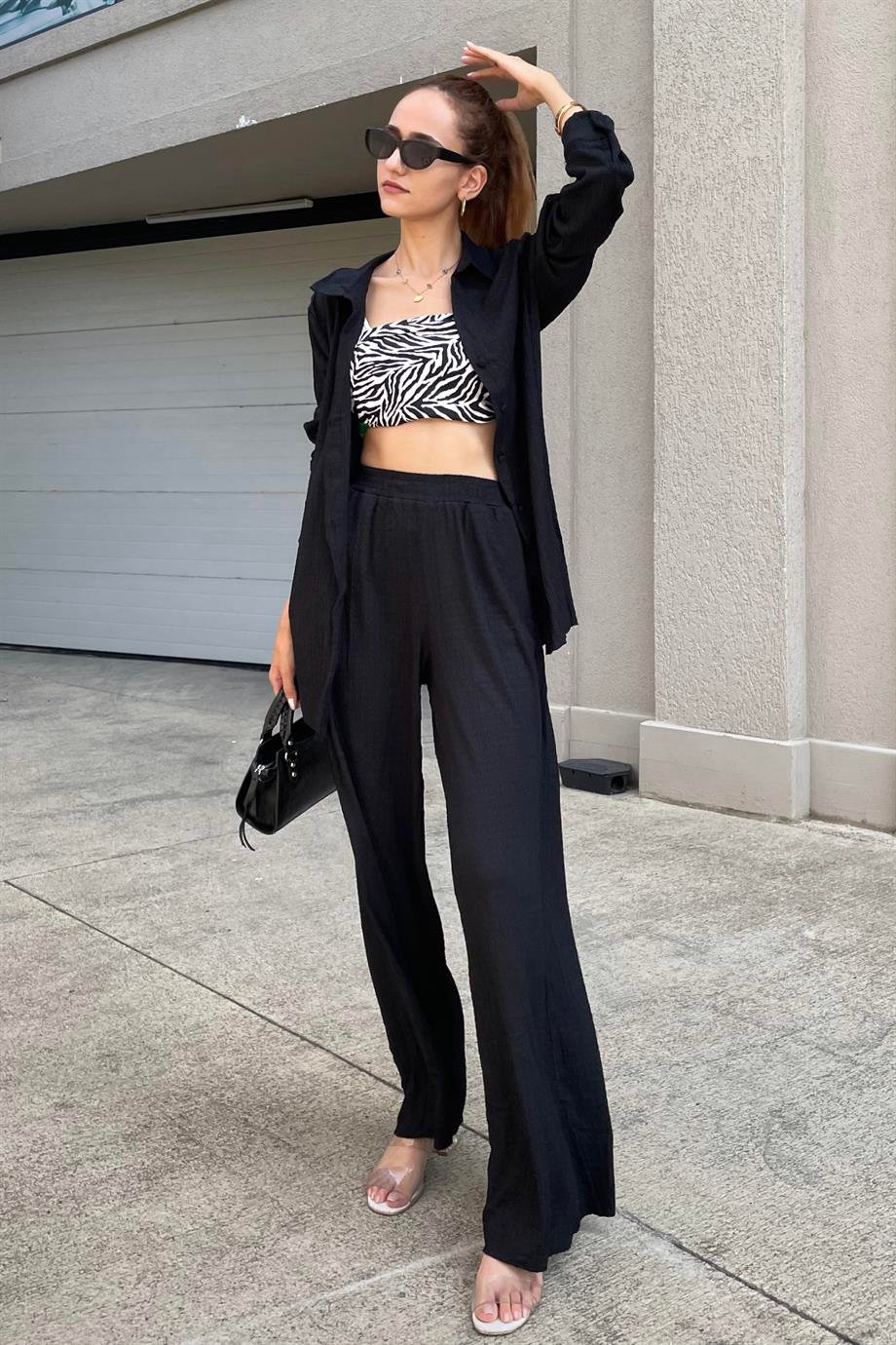 Siyah Relax Pantolon Gömlek Takım - Kadın Takım Modelleri - Nazliye Moda |  Kadın Giyim Modası