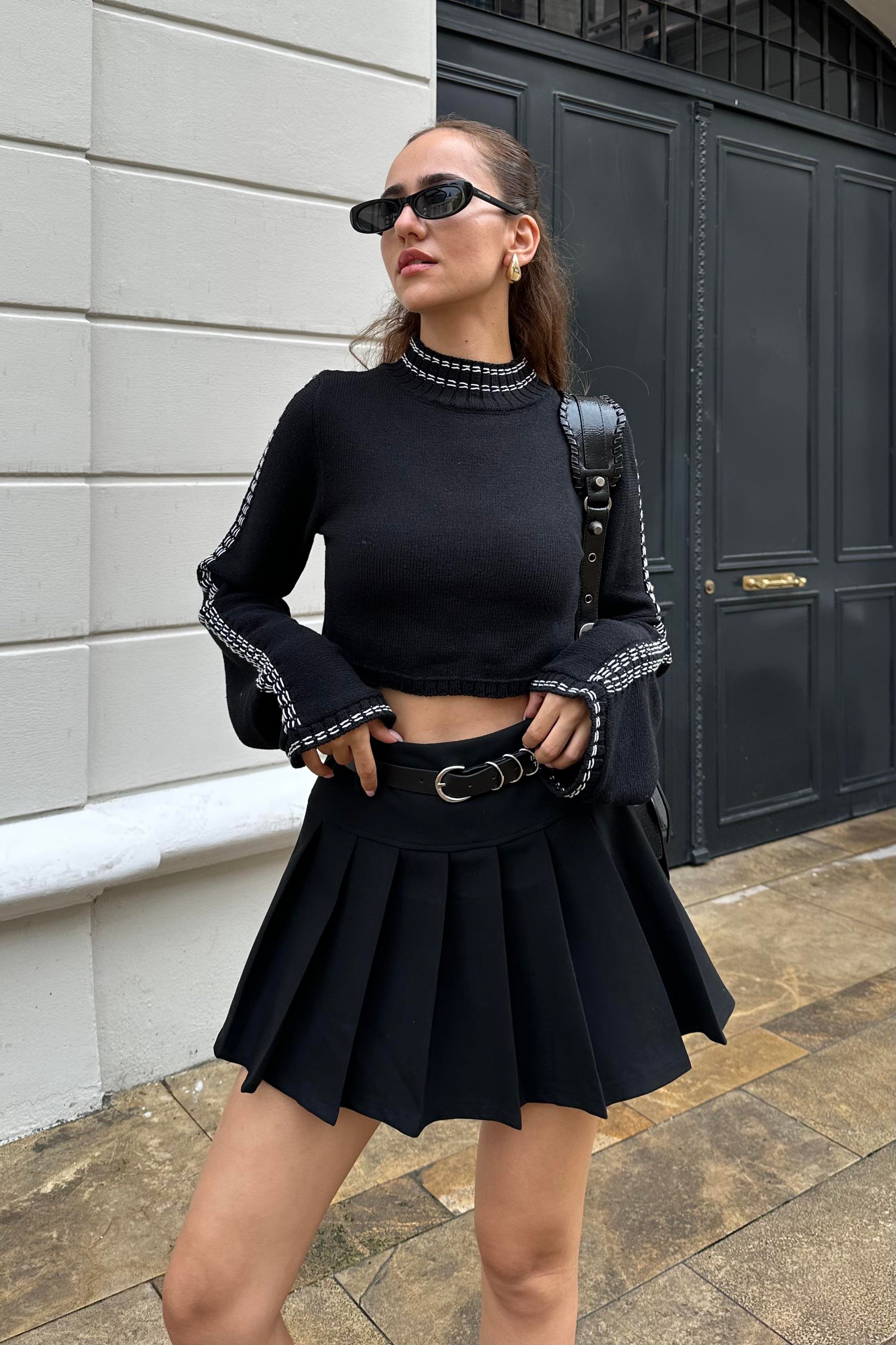 Siyah Şerit Detay Kazak - Kadın Triko & Kazak Modelleri - Nazliye Moda |  Kadın Giyim Modası