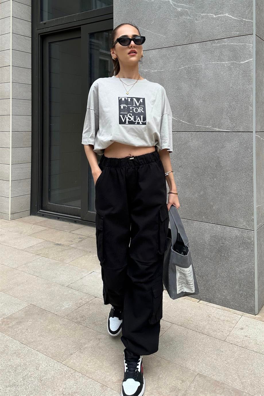Siyah Kargo Pantolon - Kadın Pantolon Modelleri - Nazliye Moda