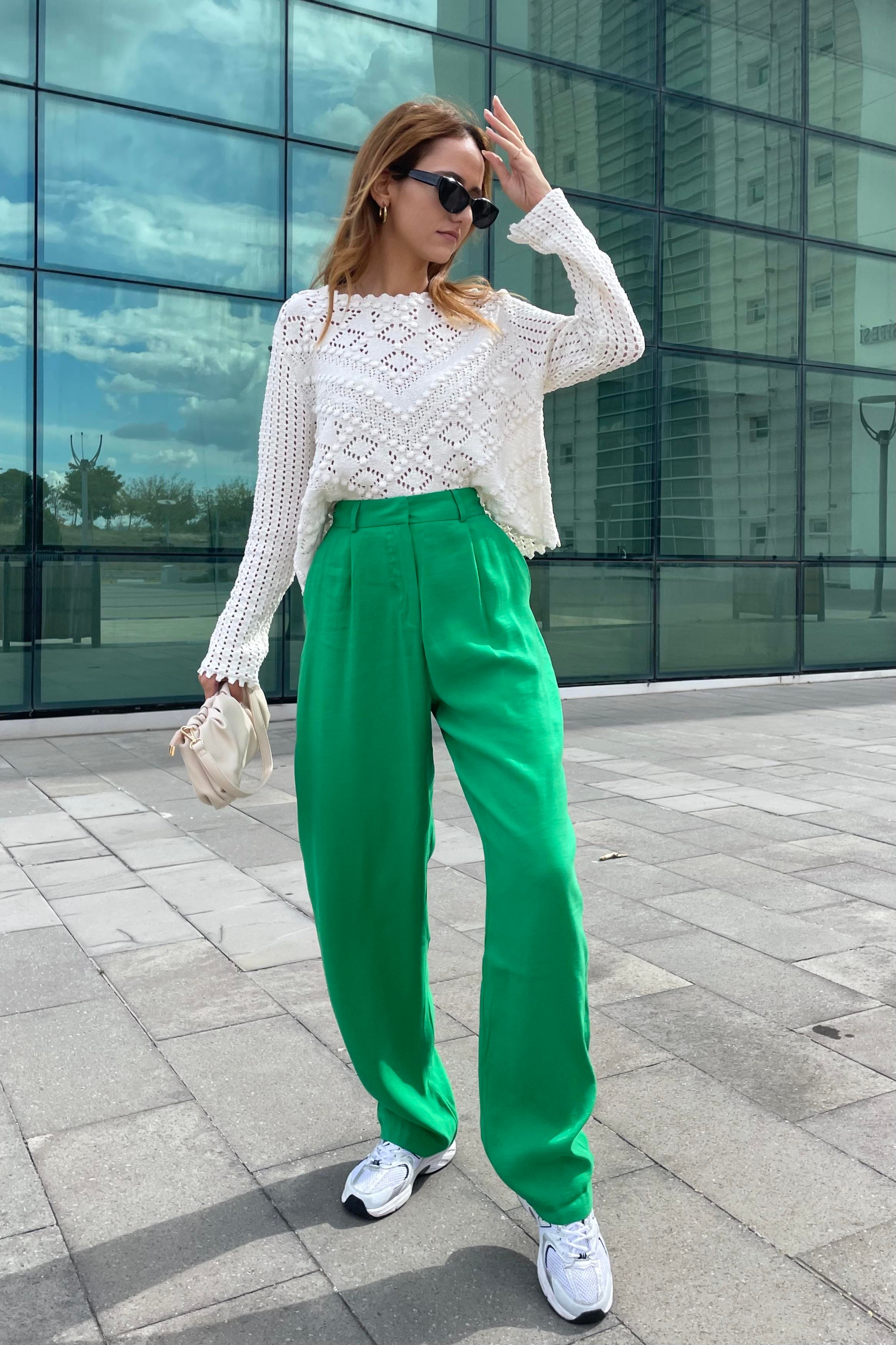 Yeşil Pileli Palazzo Kumaş Pantolon - Kadın Pantolon Modelleri - Nazliye  Moda | Kadın Giyim Modası