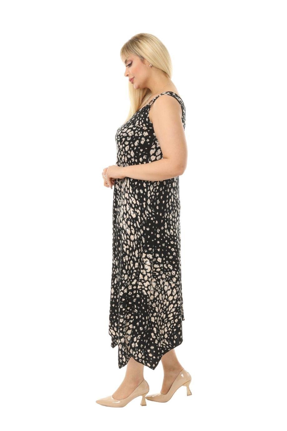 Melsay Butik Çakıltaşı Desen Askılı V Yaka Uzun Elbise