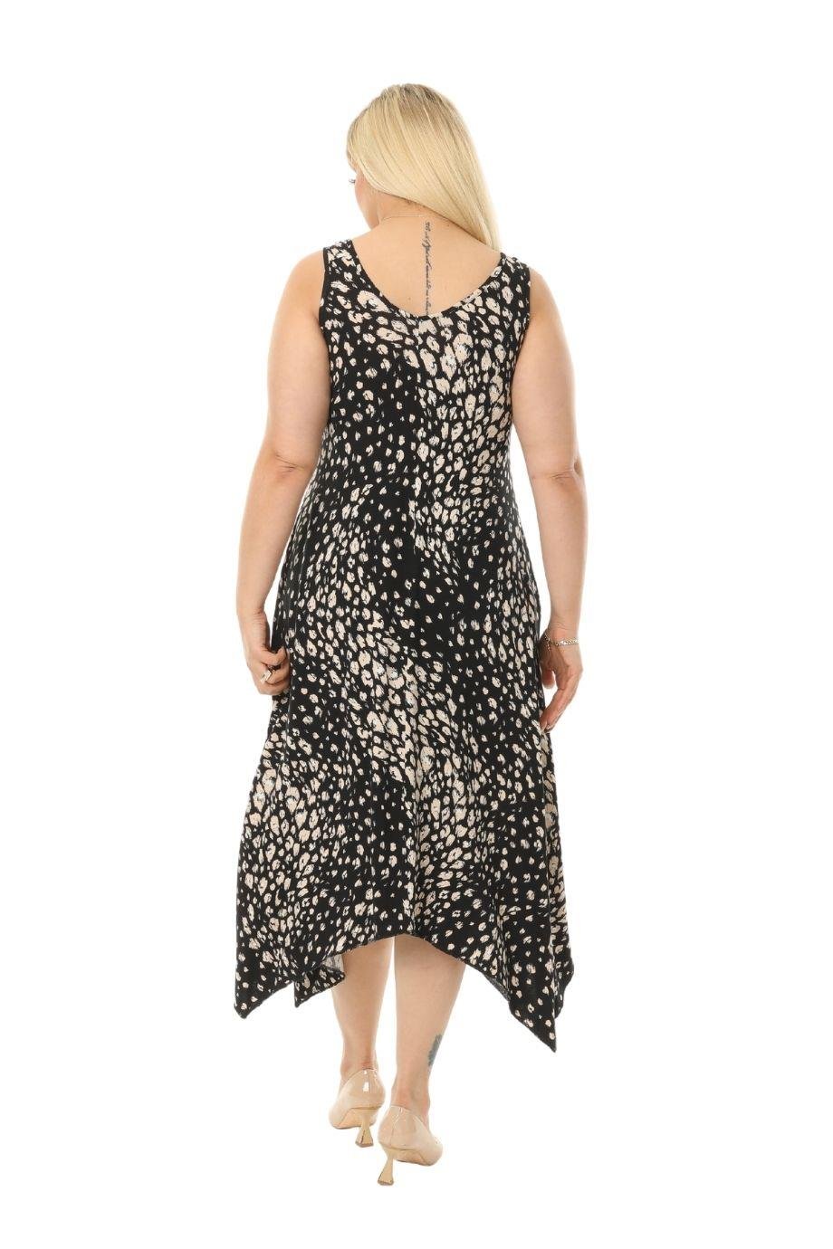 Melsay Butik Çakıltaşı Desen Askılı V Yaka Uzun Elbise