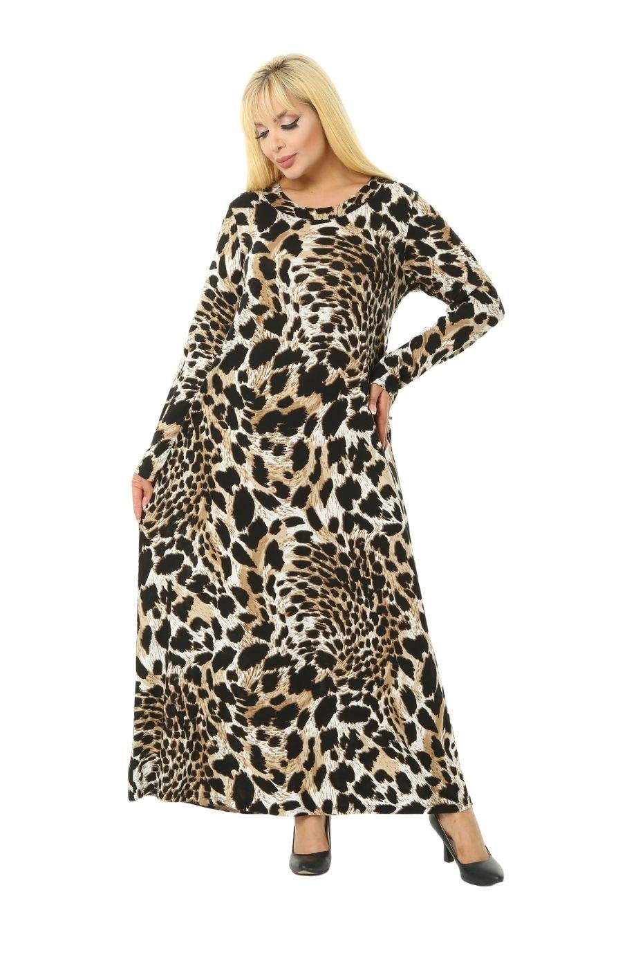 Melsay Butik Kaplan Desen Uzun Kollu Kadın Uzun Tesettür Elbise