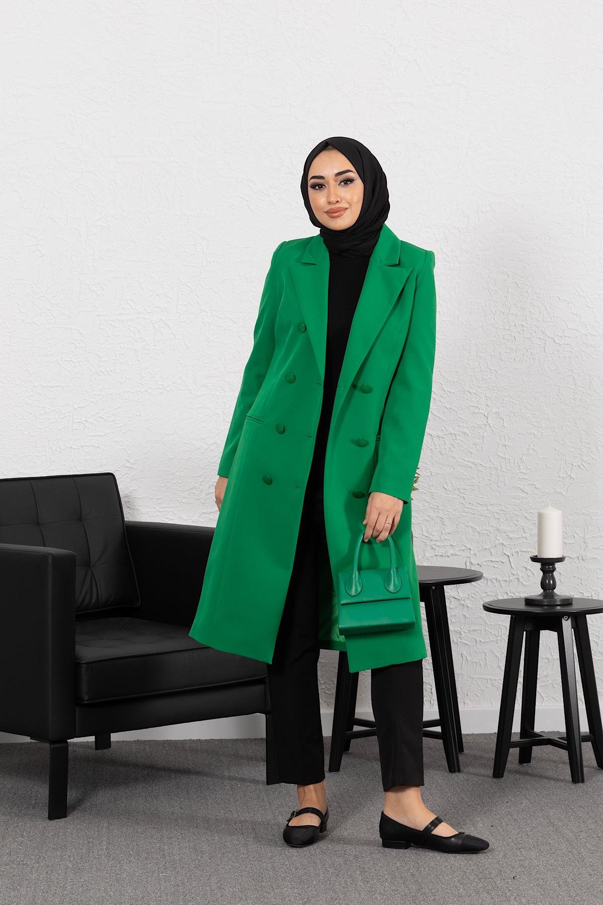 Uzun Blazer Ceket Yeşil