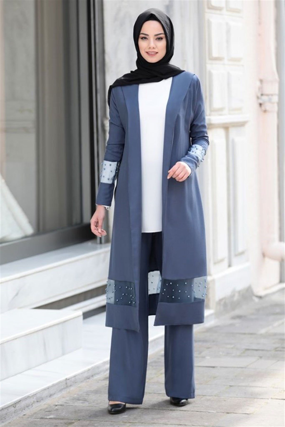 Narin İndigo İkili Takım Tesettür Elbise - Piennar Design