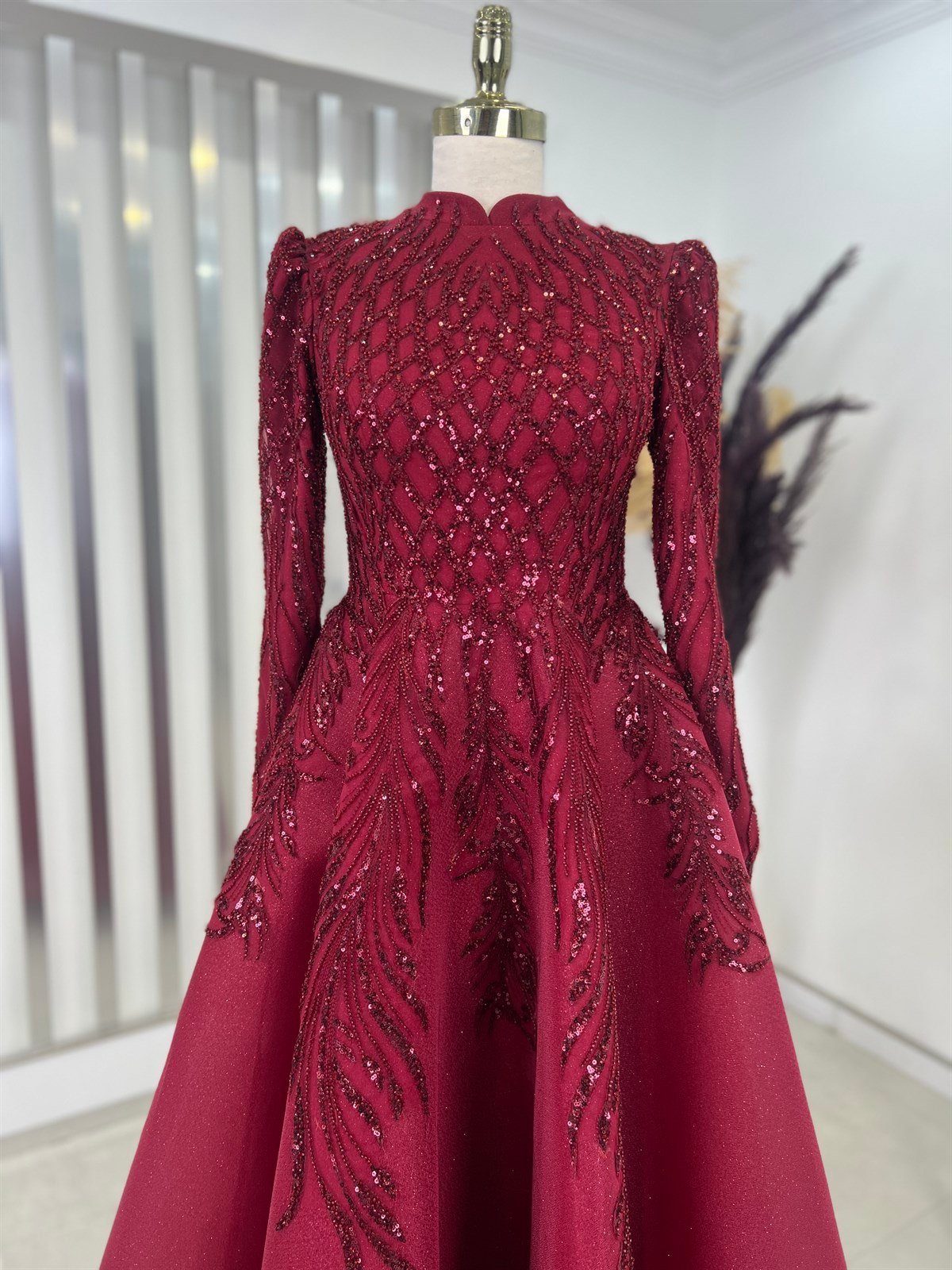 Fairy Tale Sconce Detailed Princess Form Hijab Evening Dresses Bordeaux