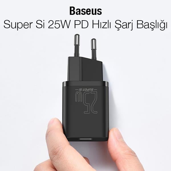 Baseus 25W Super PD Type C Ultra Hızlı Şarj Adaptörü, Akıllı  Çipli,Isınmaz,Telefon,Tablet Şarj