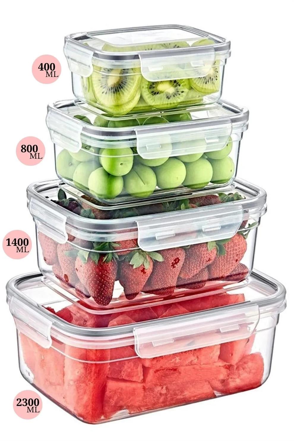 Mihel Lockbox 4'lü Sızdırmaz Kapaklı Vakumlu Dikdörtgen Saklama