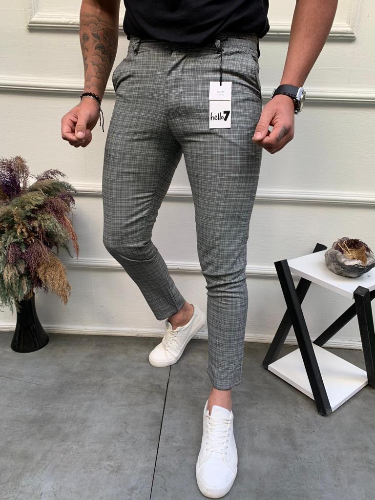 Erkek Füme Slim Fit Desenli Kumaş Pantolon