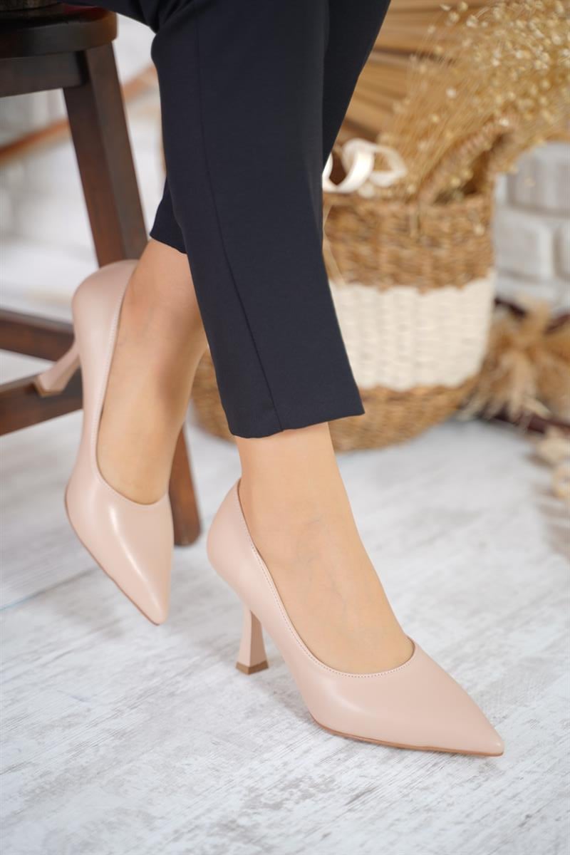 Landry Sivri Düz Stiletto Kadın Topuklu Ayakkabı Nut Cilt