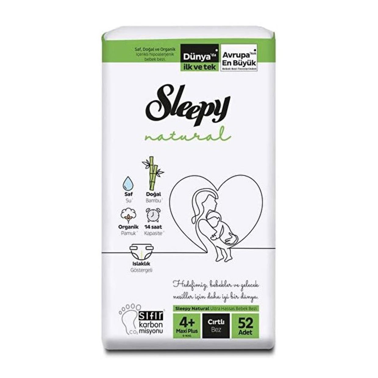 Sleepy Natural Bebek Bezi 4+ Maxi Plus 52 Adet