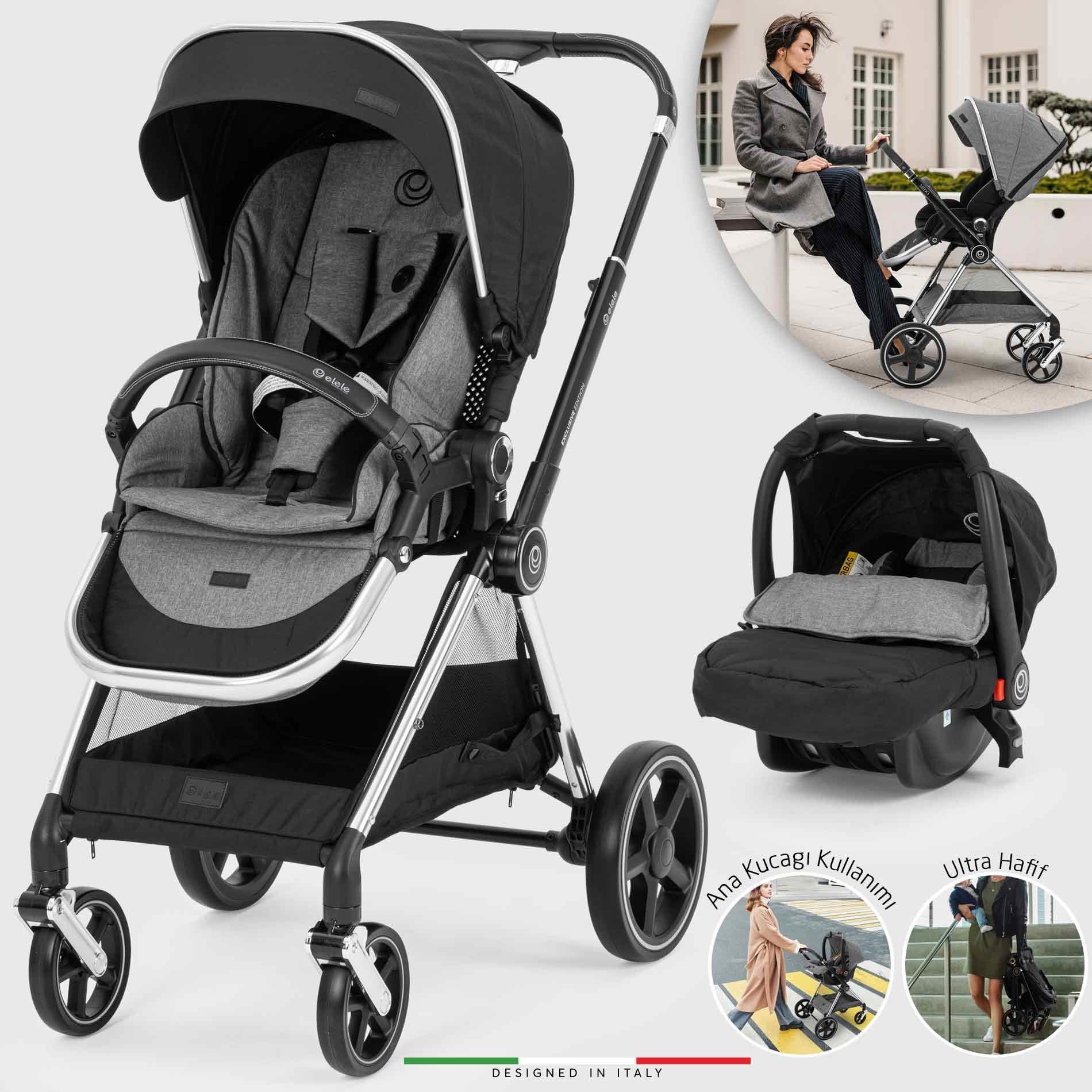 Elele Mido 2 Travel Sistem Bebek Arabası Silver Siyah-Gri - Elele Baby