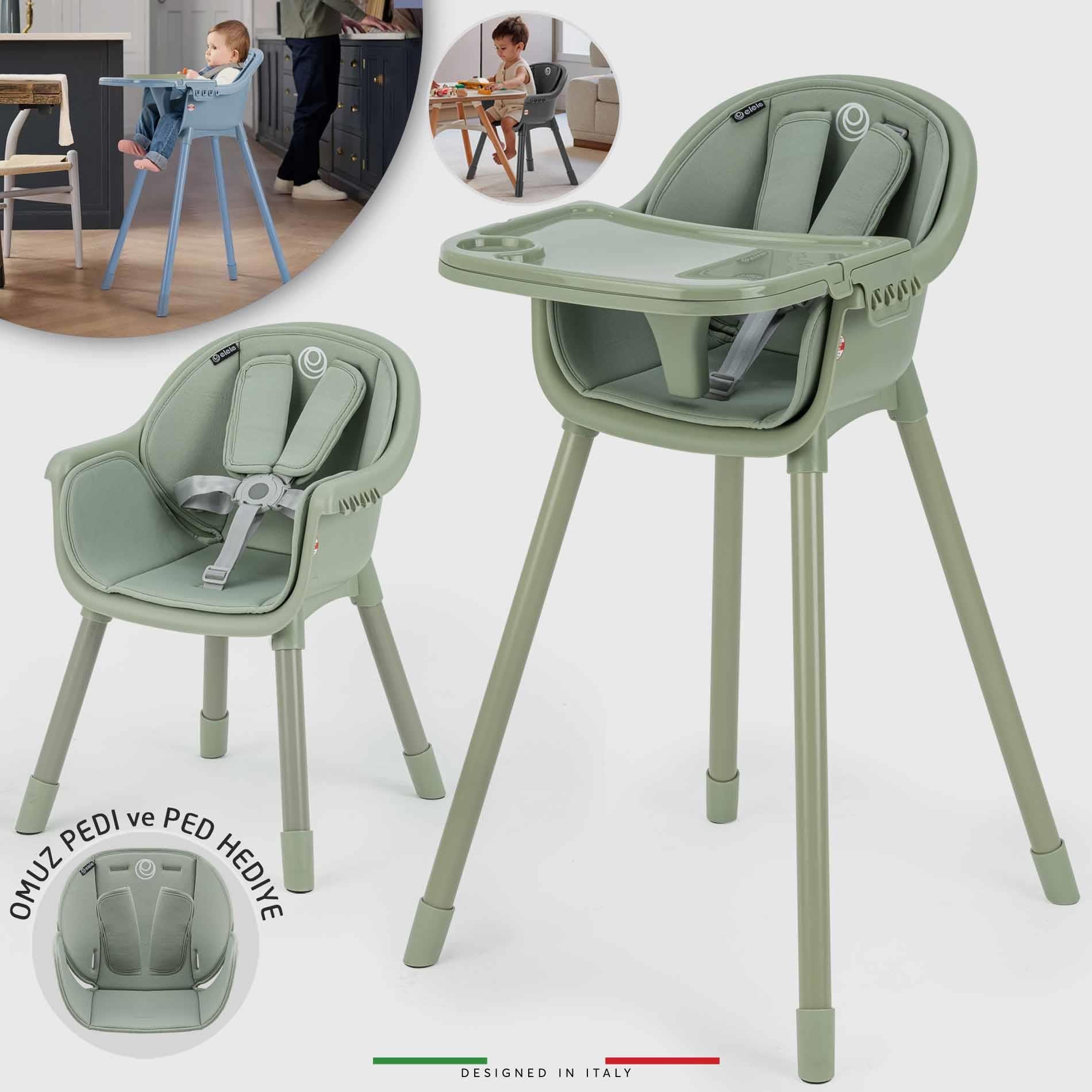 Elele Misto 4in1 Bebek Mama Sandalyesi ve Mama Oturağı İç Pedli Yeşil -  Elele Baby