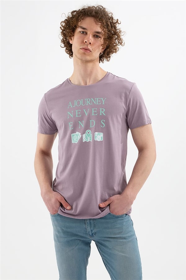 Baskılı Tişört Lila Erkek T-Shirt | Fashion Friends