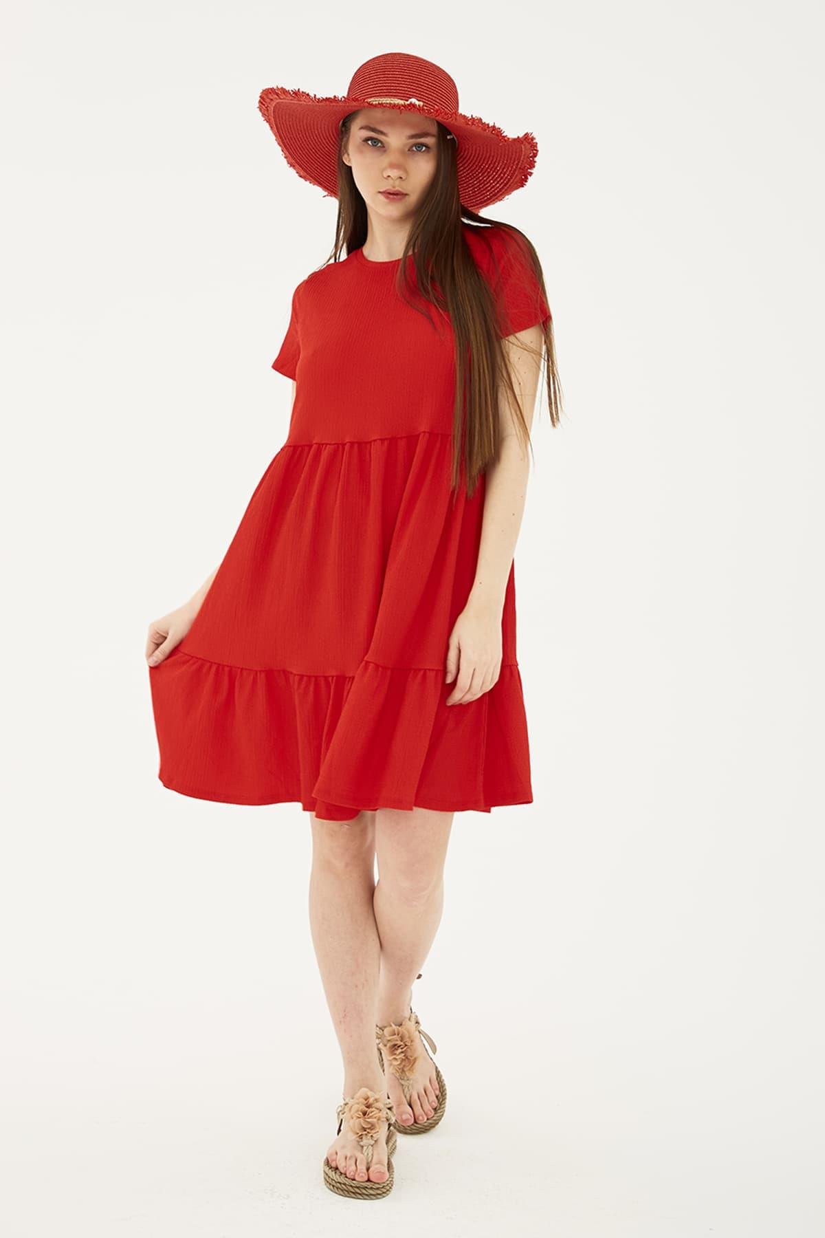 Kısa Kollu Elbise Kırmızı / Red Kadın Elbise | Fashion Friends