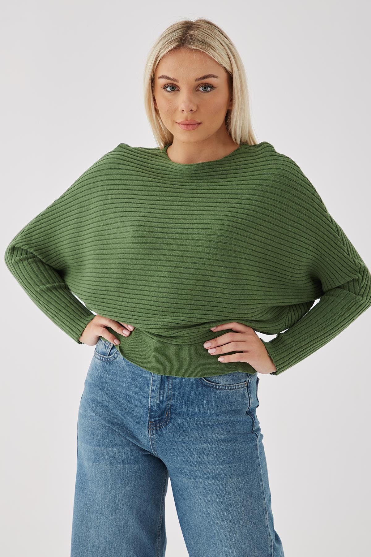 Kadın Yarasa Kol Bluz Yeşil |Fashion Friends