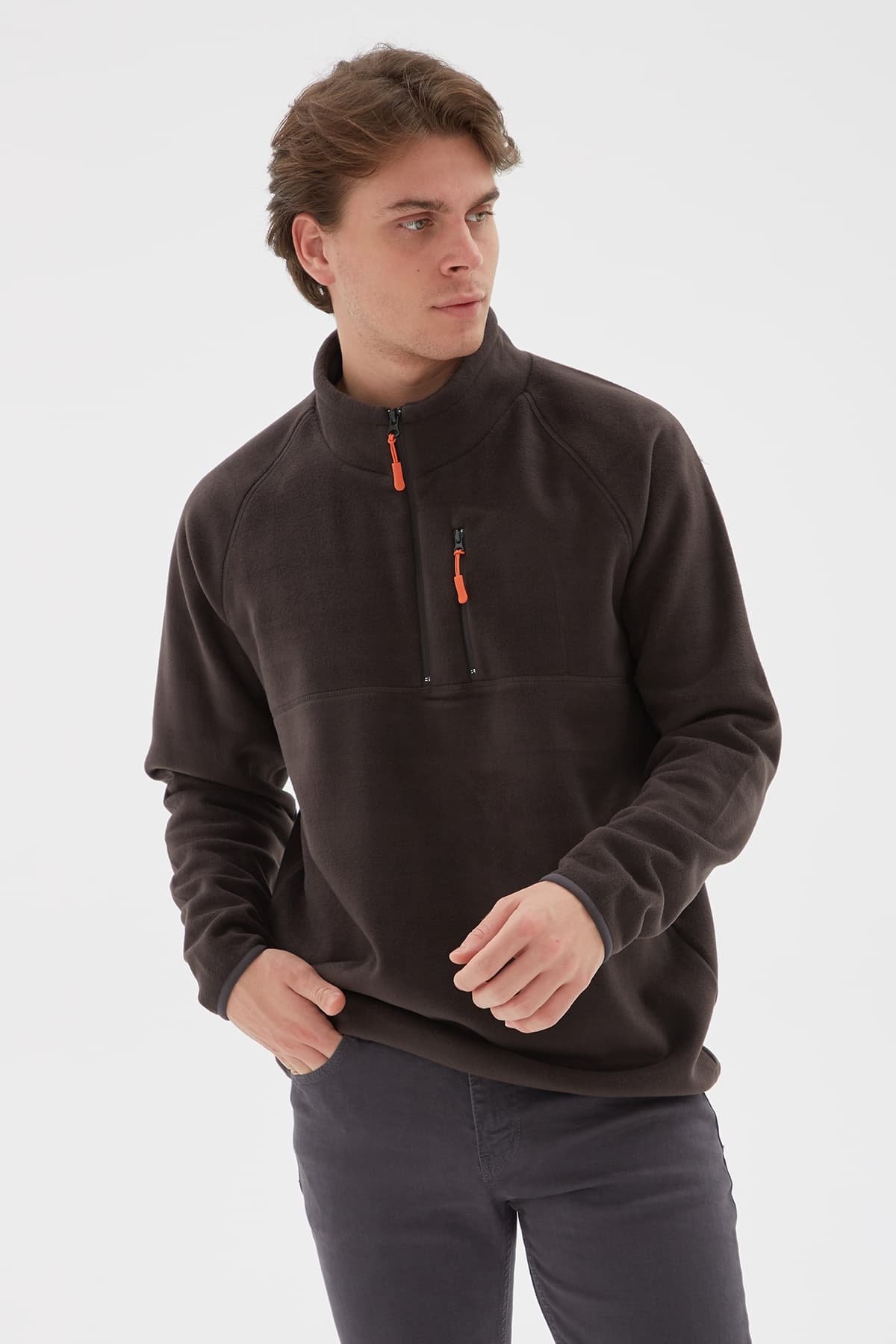 Yarım Fermuarlı Polar Sweat Antrasit / Anthracite Renkli Erkek Sweatshirt |  Fashion Friends