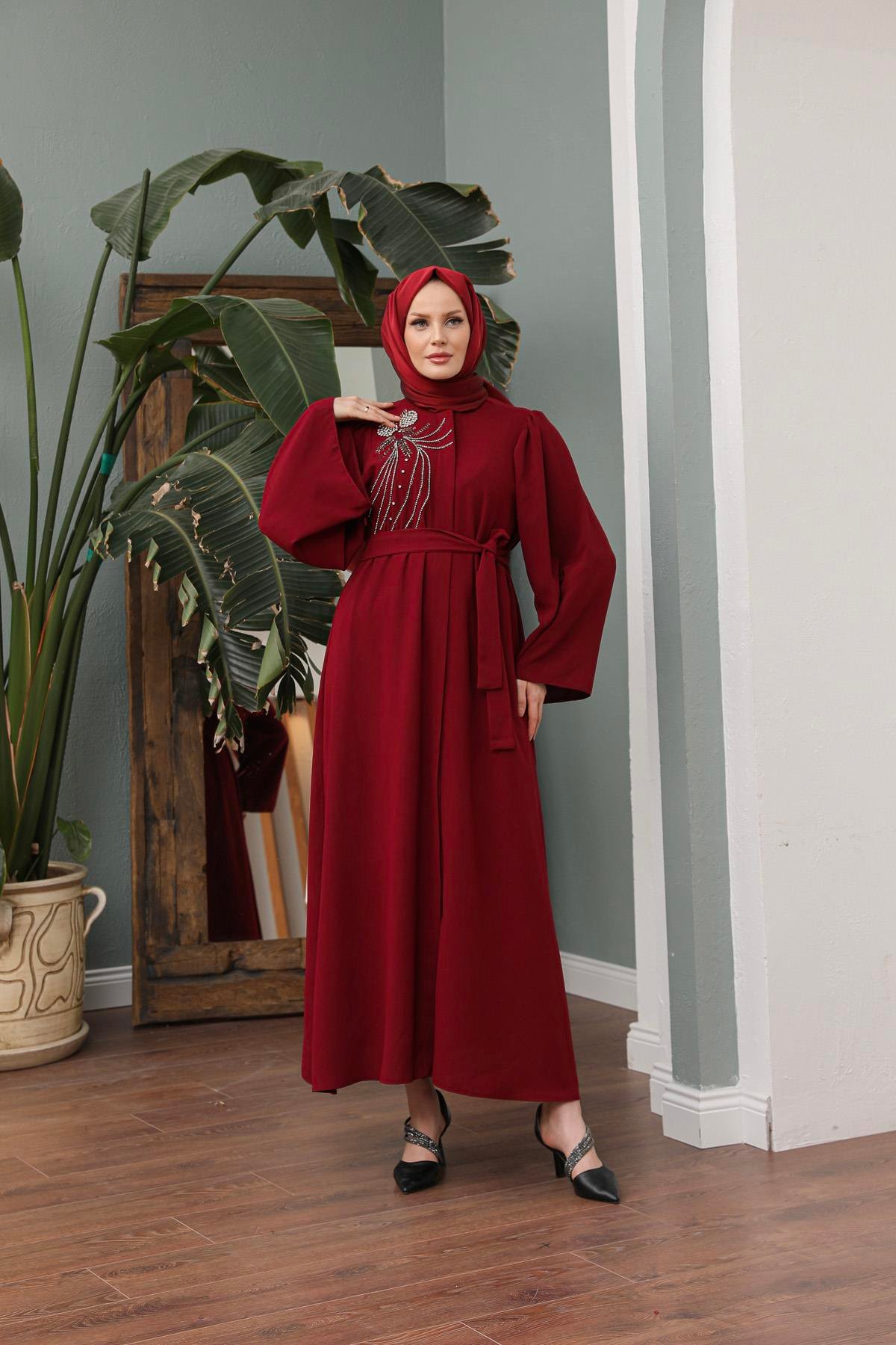 Ahsen Abaya - Claret Red | Hülya Keser